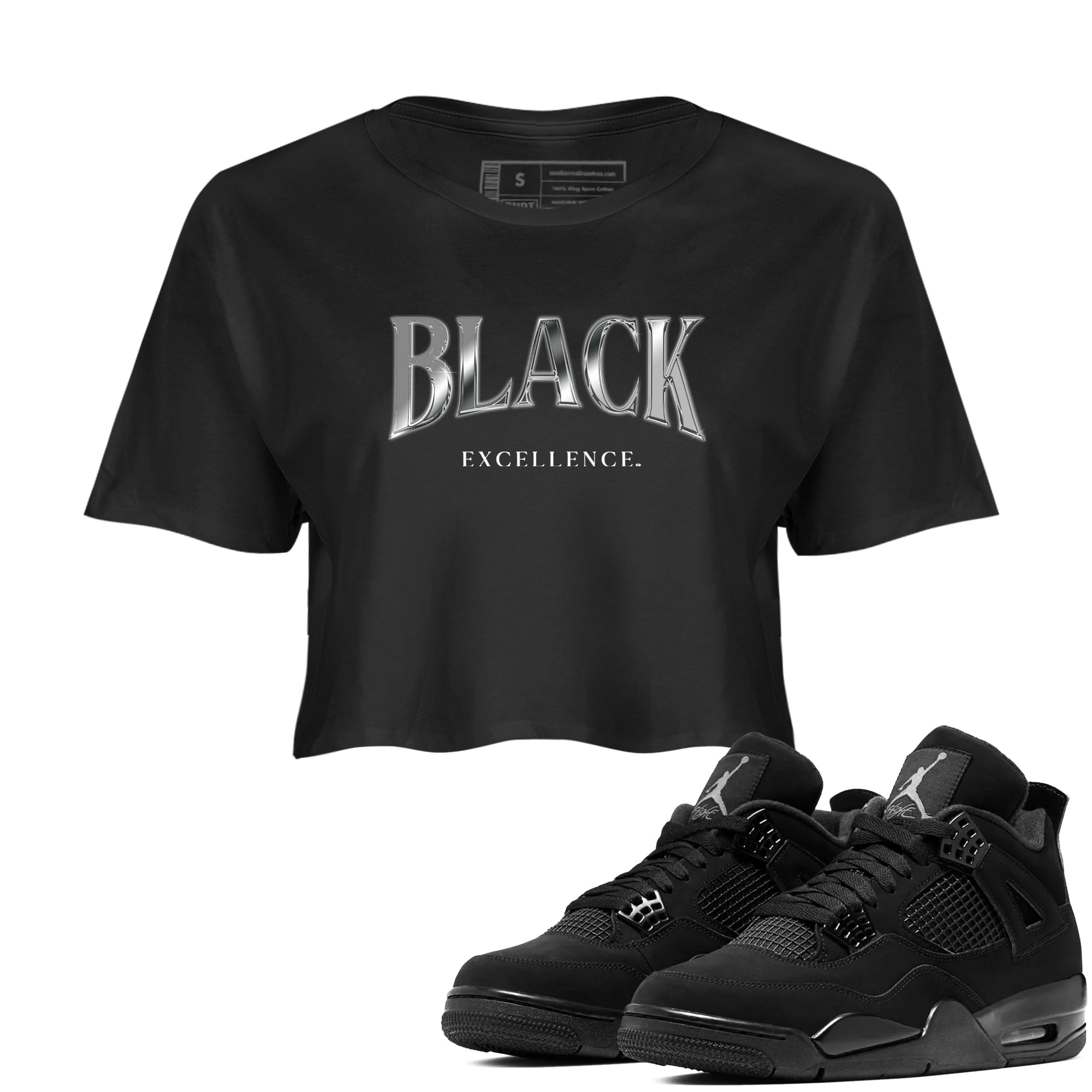 Sneaker Threads  Sneaker Tees To Match Air Jordan 4 Black Cat  Black Excellence Crop Tee Black 1. Perfect for Jordan releases 2025 colorways.