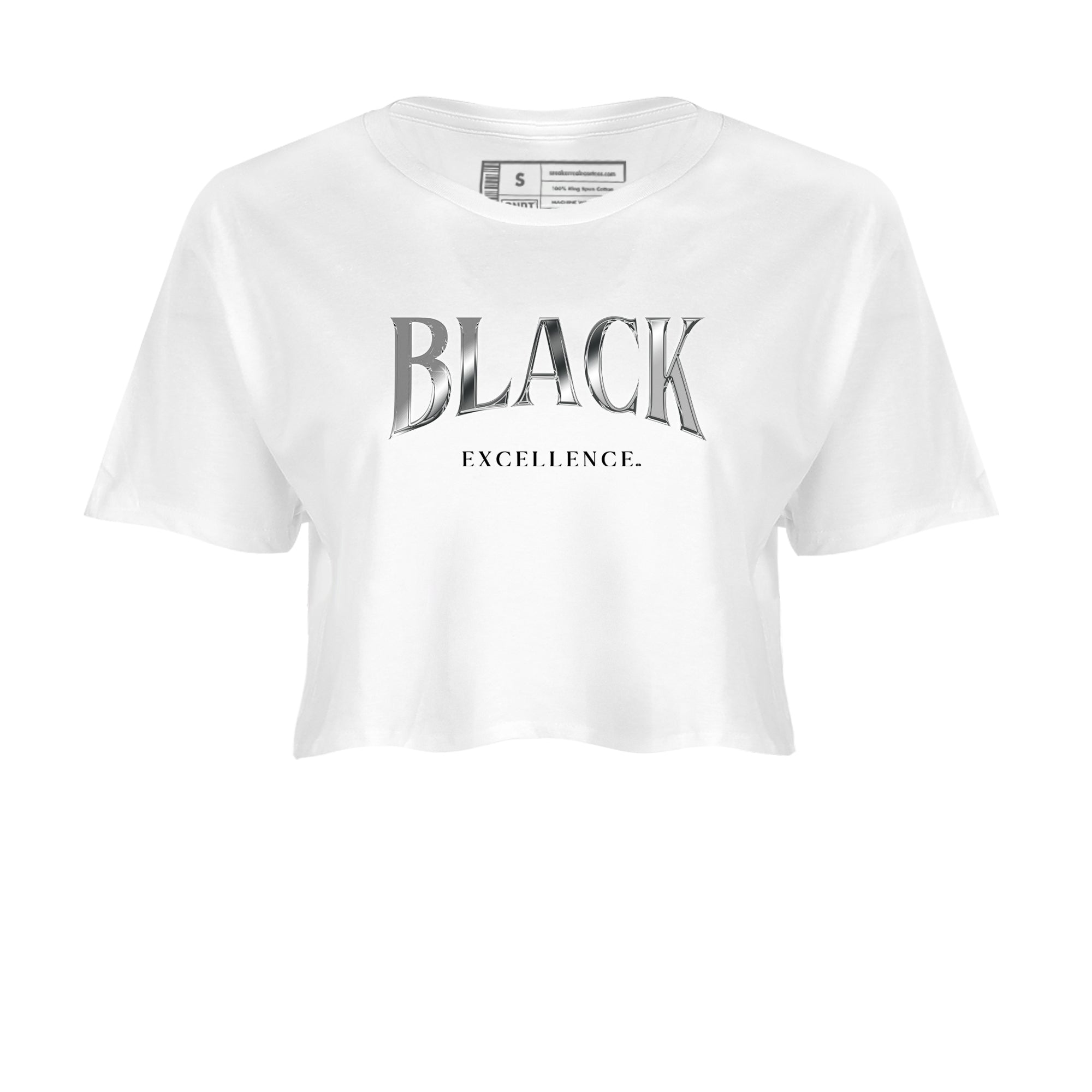 Sneaker Threads  Sneaker Tees To Match Air Jordan 4 Black Cat  Black Excellence Crop Tee White 2. Perfect for Jordan releases 2025 colorways.