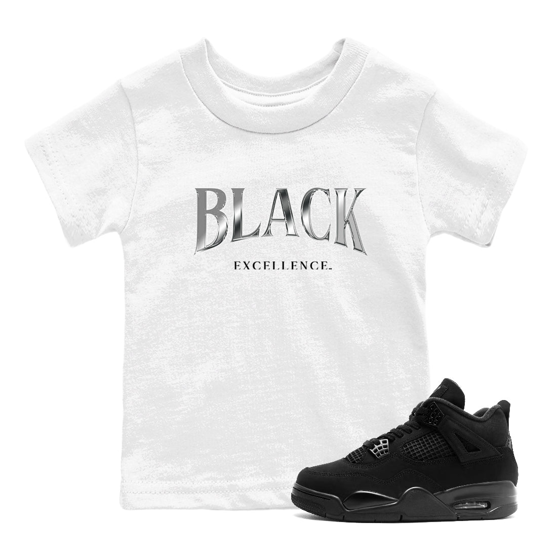 Sneaker Threads  Sneaker Tees To Match Air Jordan 4 Black Cat  Black Excellence Youth Graphic Tee White 1. Perfect for Jordan releases 2025 colorways.
