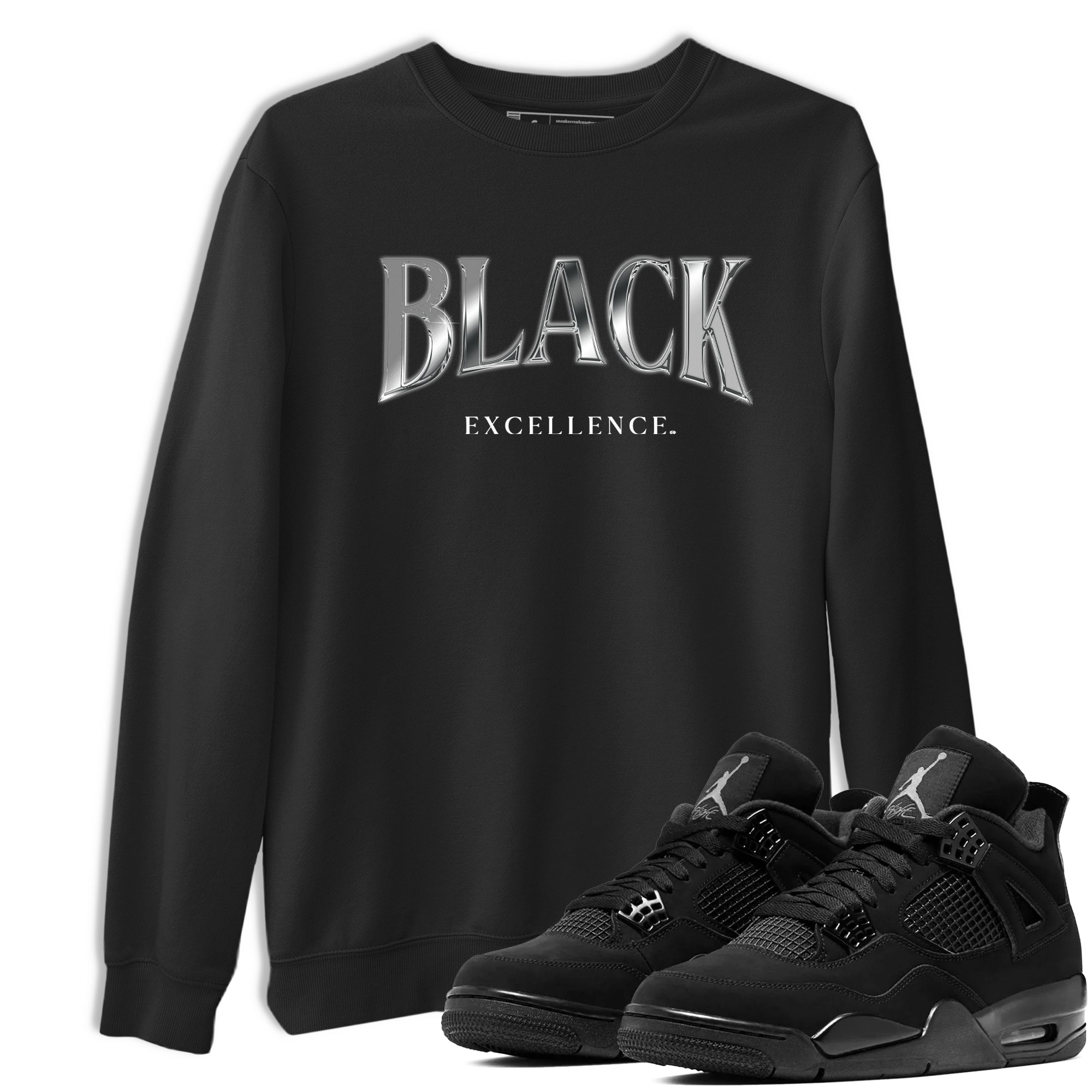 Sneaker Threads  Sneaker Tees To Match Air Jordan 4 Black Cat  Black Excellence Graphic Tee Black 1. Perfect for Jordan releases 2025 colorways.