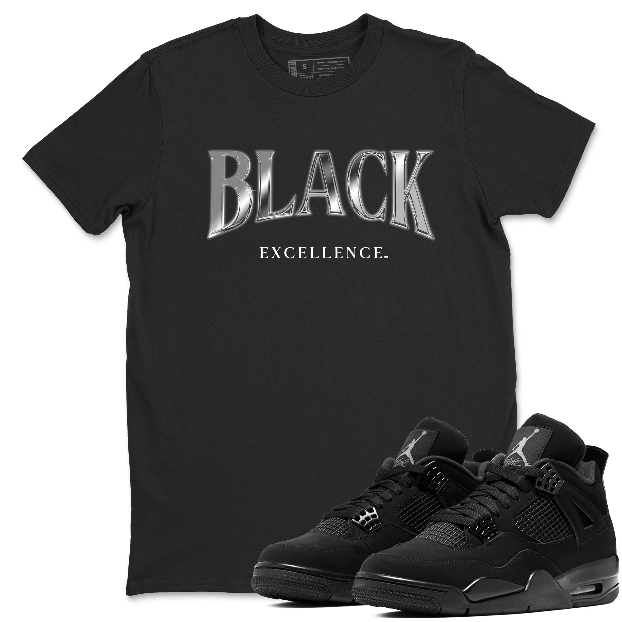Sneaker Threads  Sneaker Tees To Match Air Jordan 4 Black Cat  Black Excellence Graphic Tee Black 1. Perfect for Jordan releases 2025 colorways.