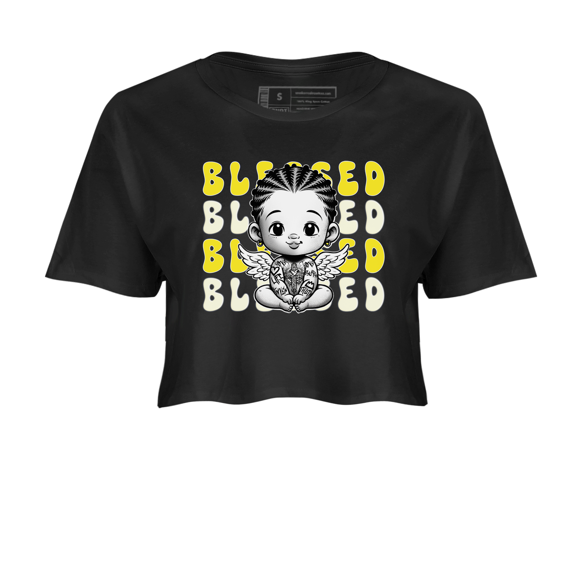 Air Jordan 4 Vivid Sulfur shirt to match jordans Blessed sneaker tees 4s Vivid Sulfur Drip Gear Zone Black 2 crop length shirt