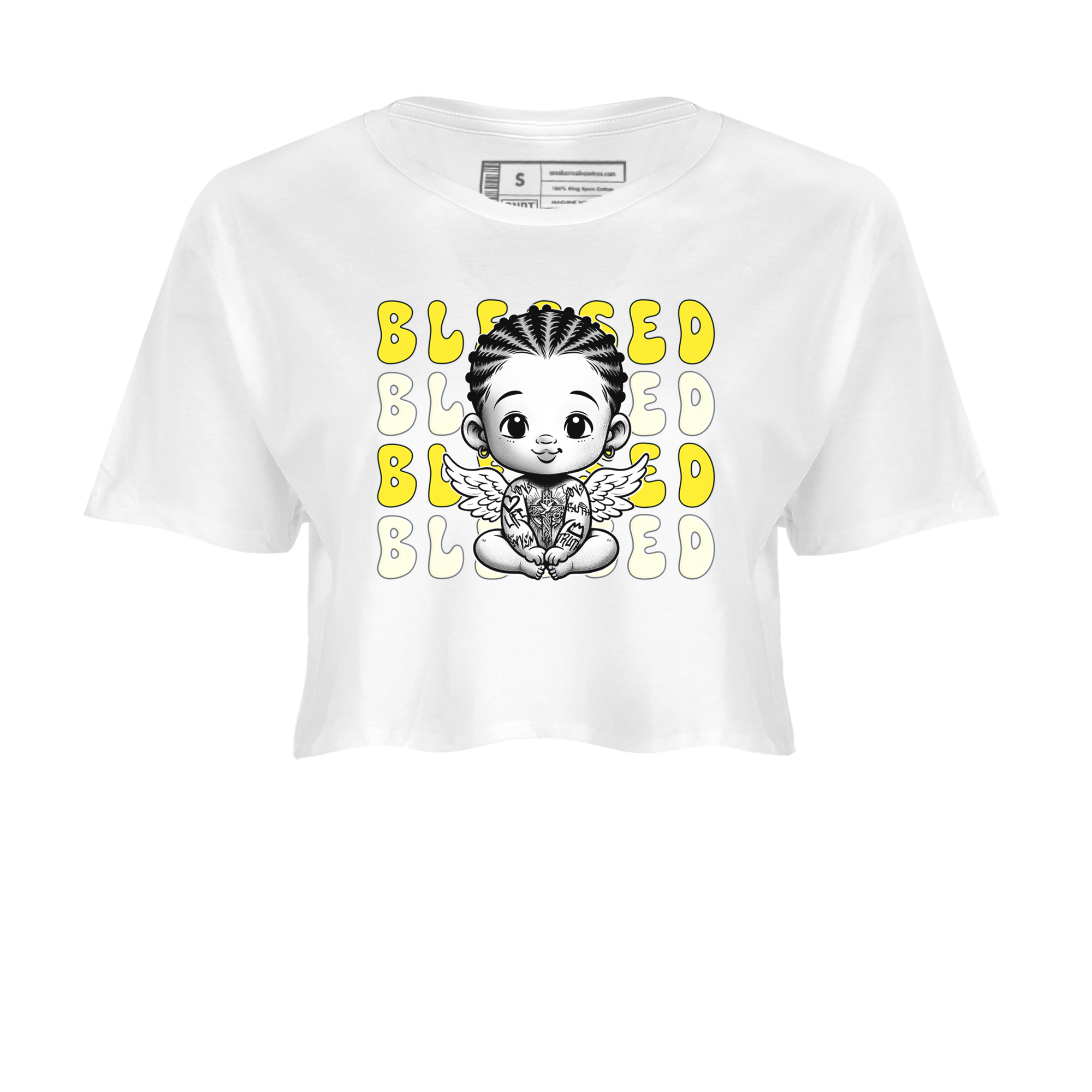 Air Jordan 4 Vivid Sulfur shirt to match jordans Blessed sneaker tees 4s Vivid Sulfur Drip Gear Zone White 2 crop length shirt