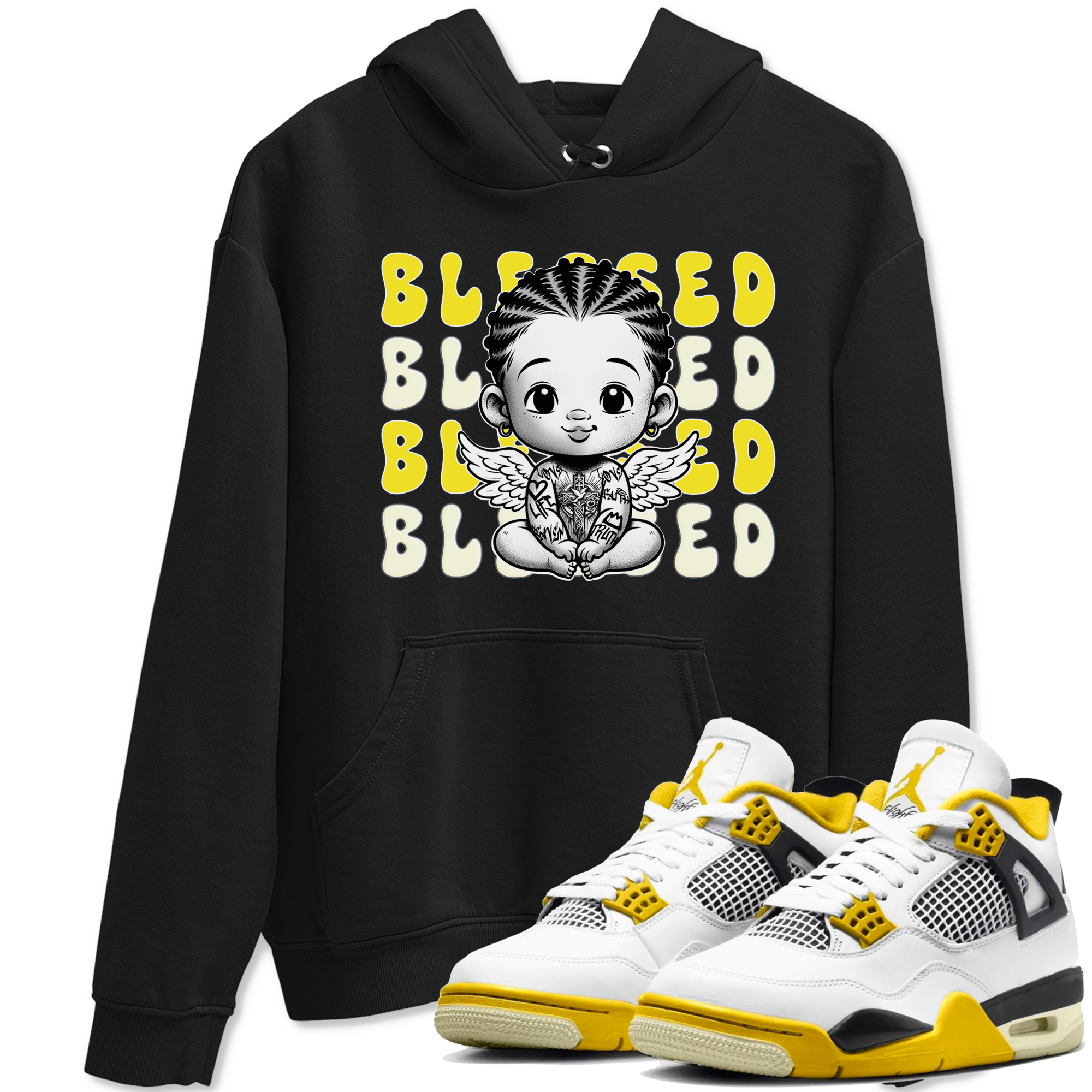 Air Jordan 4 Vivid Sulfur shirt to match jordans Blessed sneaker tees 4s Vivid Sulfur Drip Gear Zone unisex cotton Black 1 crew neck shirt