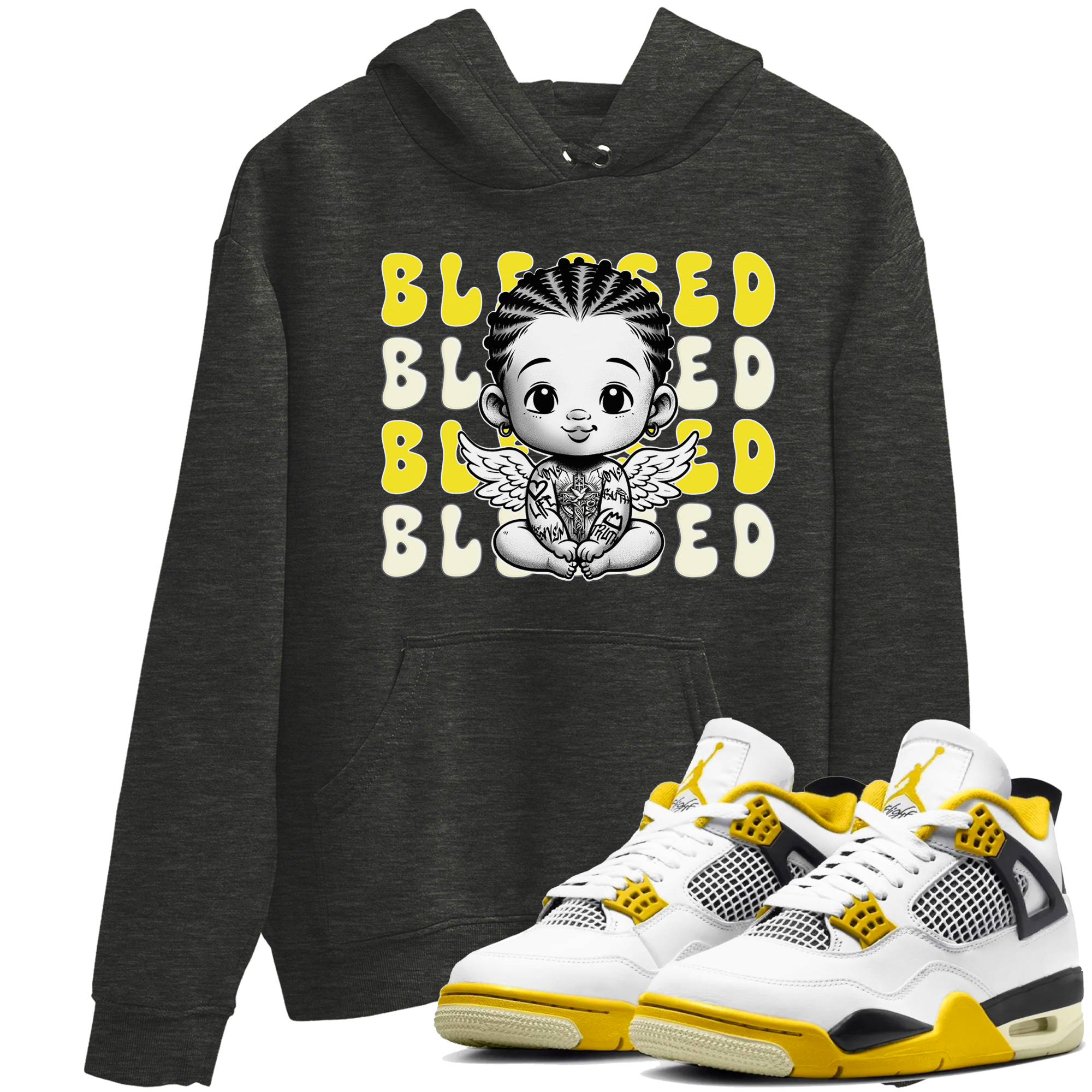 Air Jordan 4 Vivid Sulfur shirt to match jordans Blessed sneaker tees 4s Vivid Sulfur Drip Gear Zone unisex cotton Charcoal Heather 1 crew neck shirt