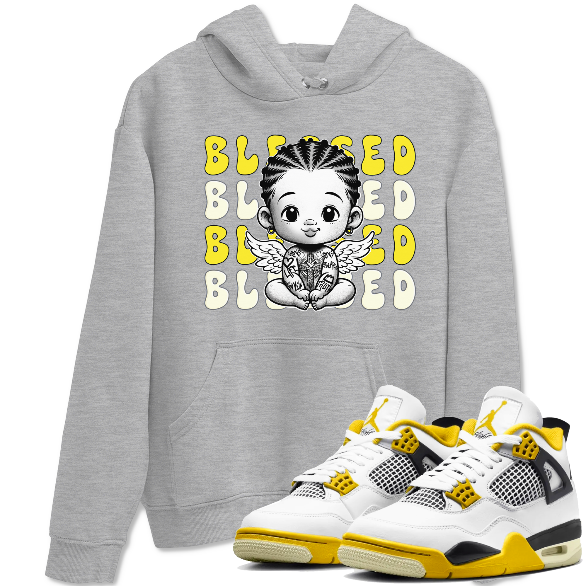 Air Jordan 4 Vivid Sulfur shirt to match jordans Blessed sneaker tees 4s Vivid Sulfur Drip Gear Zone unisex cotton Heather Grey 1 crew neck shirt