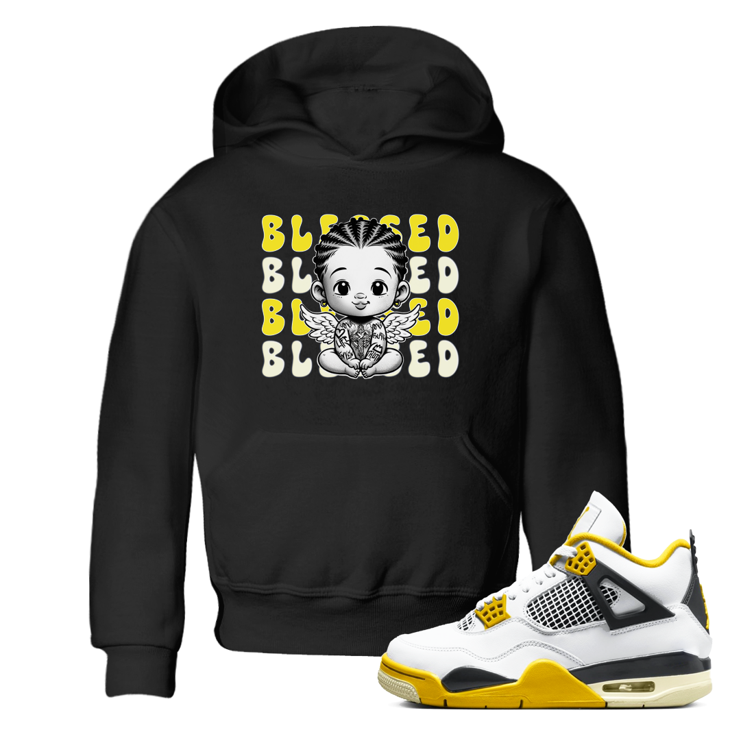 Air Jordan 4 Vivid Sulfur shirt to match jordans Blessed sneaker tees 4s Vivid Sulfur Drip Gear Zone baby toddler Black 1 cotton Shirt