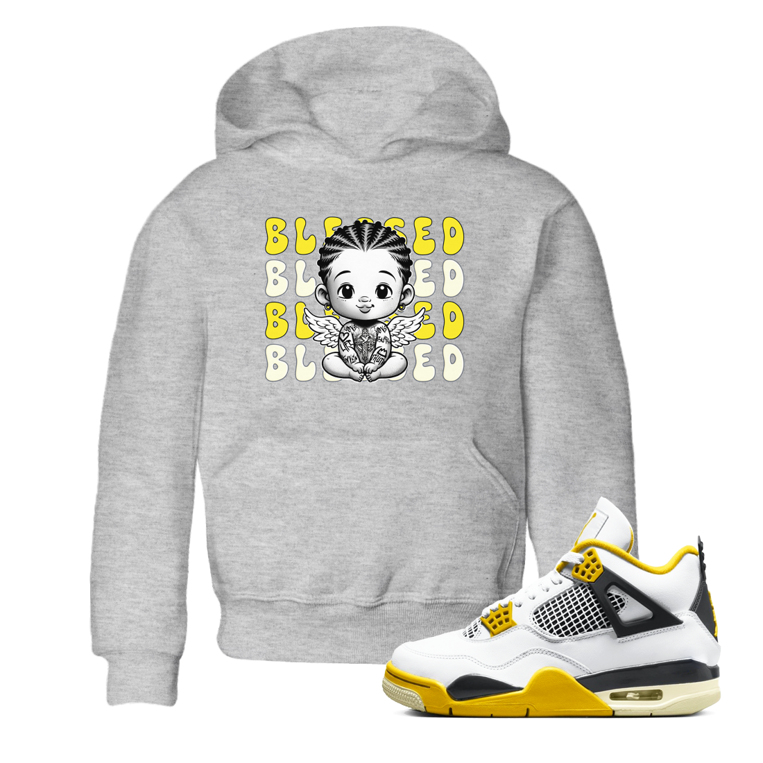 Air Jordan 4 Vivid Sulfur shirt to match jordans Blessed sneaker tees 4s Vivid Sulfur Drip Gear Zone baby toddler Heather Grey 1 cotton Shirt