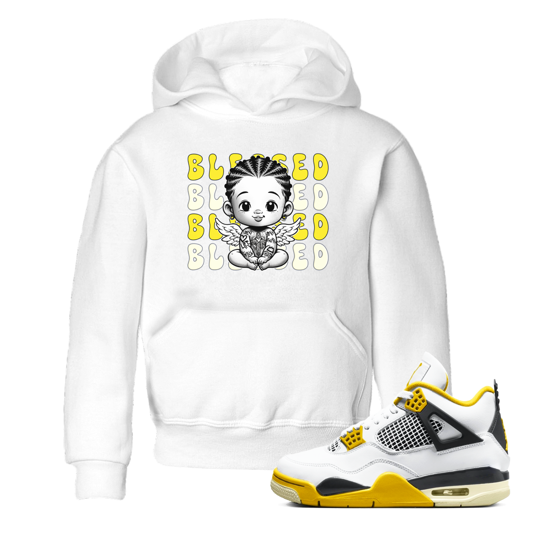 Air Jordan 4 Vivid Sulfur shirt to match jordans Blessed sneaker tees 4s Vivid Sulfur Drip Gear Zone baby toddler White 1 cotton Shirt