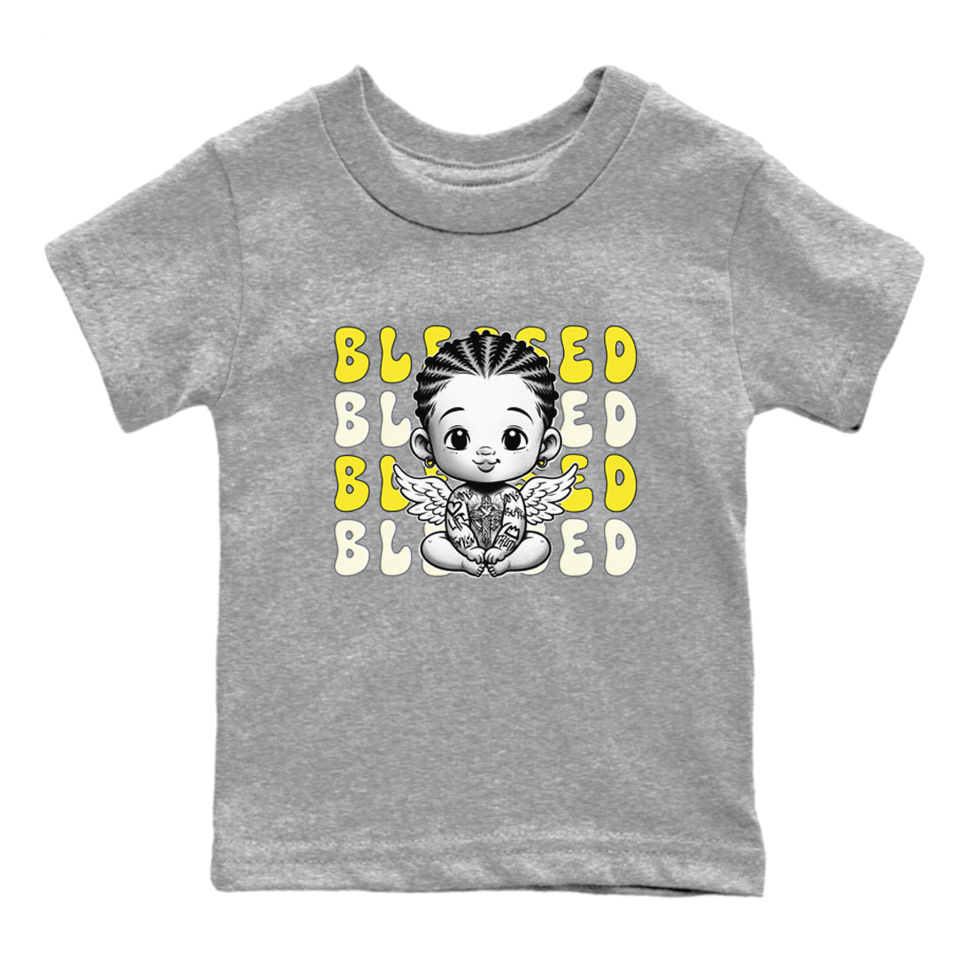 Air Jordan 4 Vivid Sulfur shirt to match jordans Blessed sneaker tees 4s Vivid Sulfur Drip Gear Zone baby toddler Heather Grey 2 cotton Shirt
