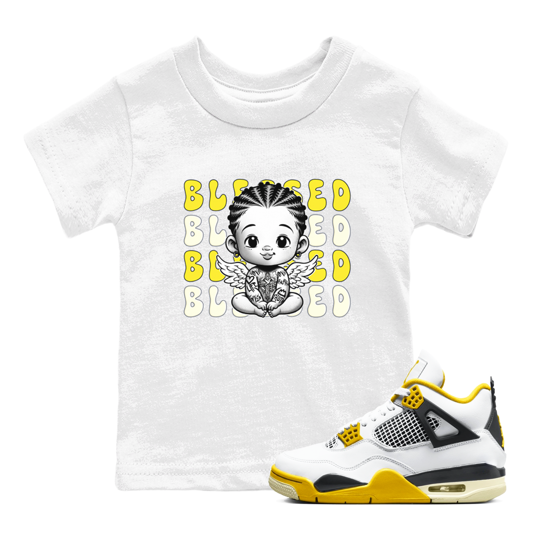 Air Jordan 4 Vivid Sulfur shirt to match jordans Blessed sneaker tees 4s Vivid Sulfur Drip Gear Zone baby toddler White 1 cotton Shirt