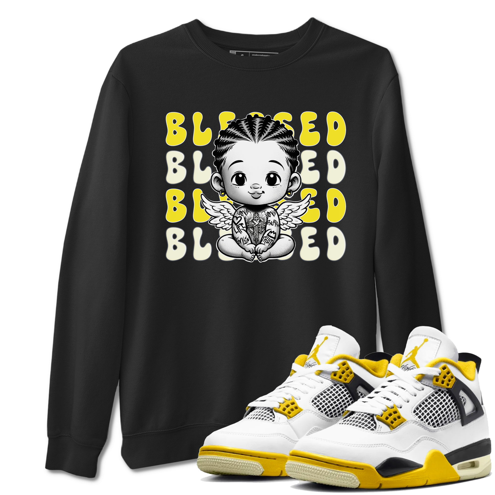 Air Jordan 4 Vivid Sulfur shirt to match jordans Blessed sneaker tees 4s Vivid Sulfur Drip Gear Zone unisex cotton Black 1 crew neck shirt
