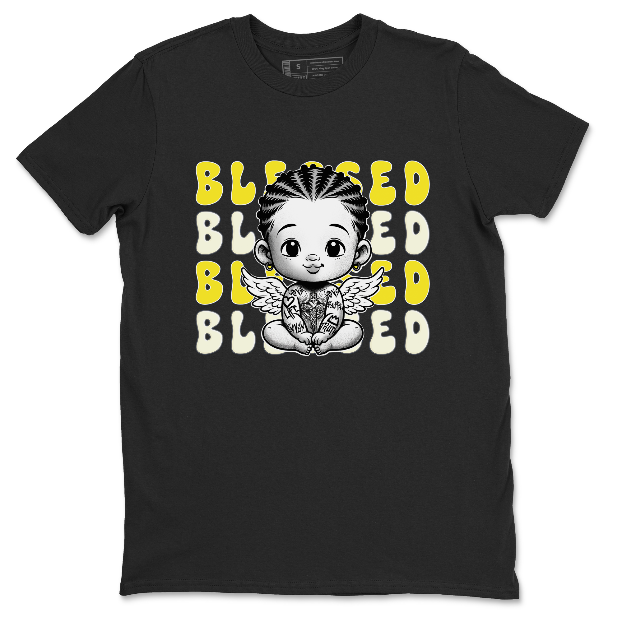 Air Jordan 4 Vivid Sulfur shirt to match jordans Blessed sneaker tees 4s Vivid Sulfur Drip Gear Zone unisex cotton Black 2 crew neck shirt