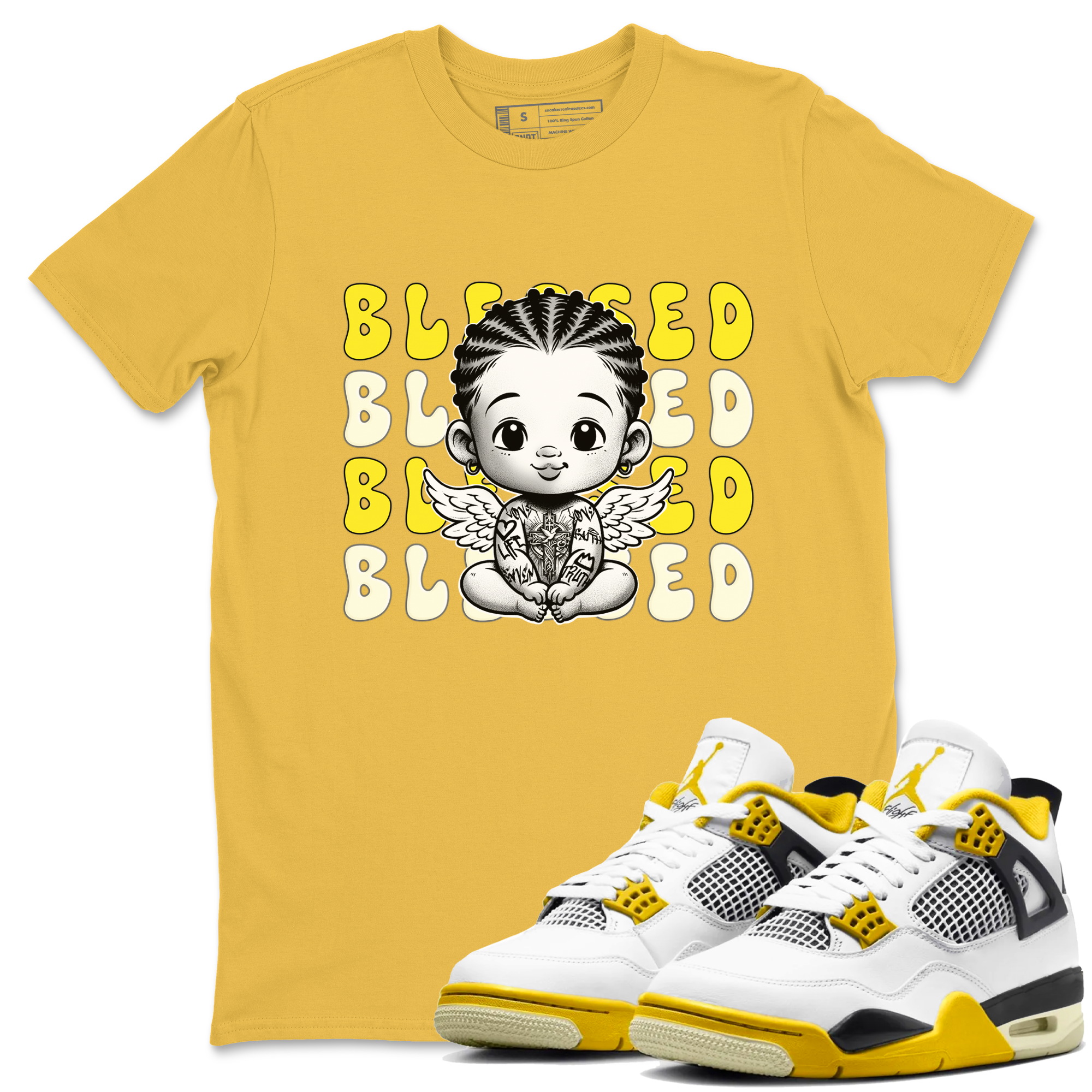 Air Jordan 4 Vivid Sulfur shirt to match jordans Blessed sneaker tees 4s Vivid Sulfur Drip Gear Zone unisex cotton Daisy 1 crew neck shirt