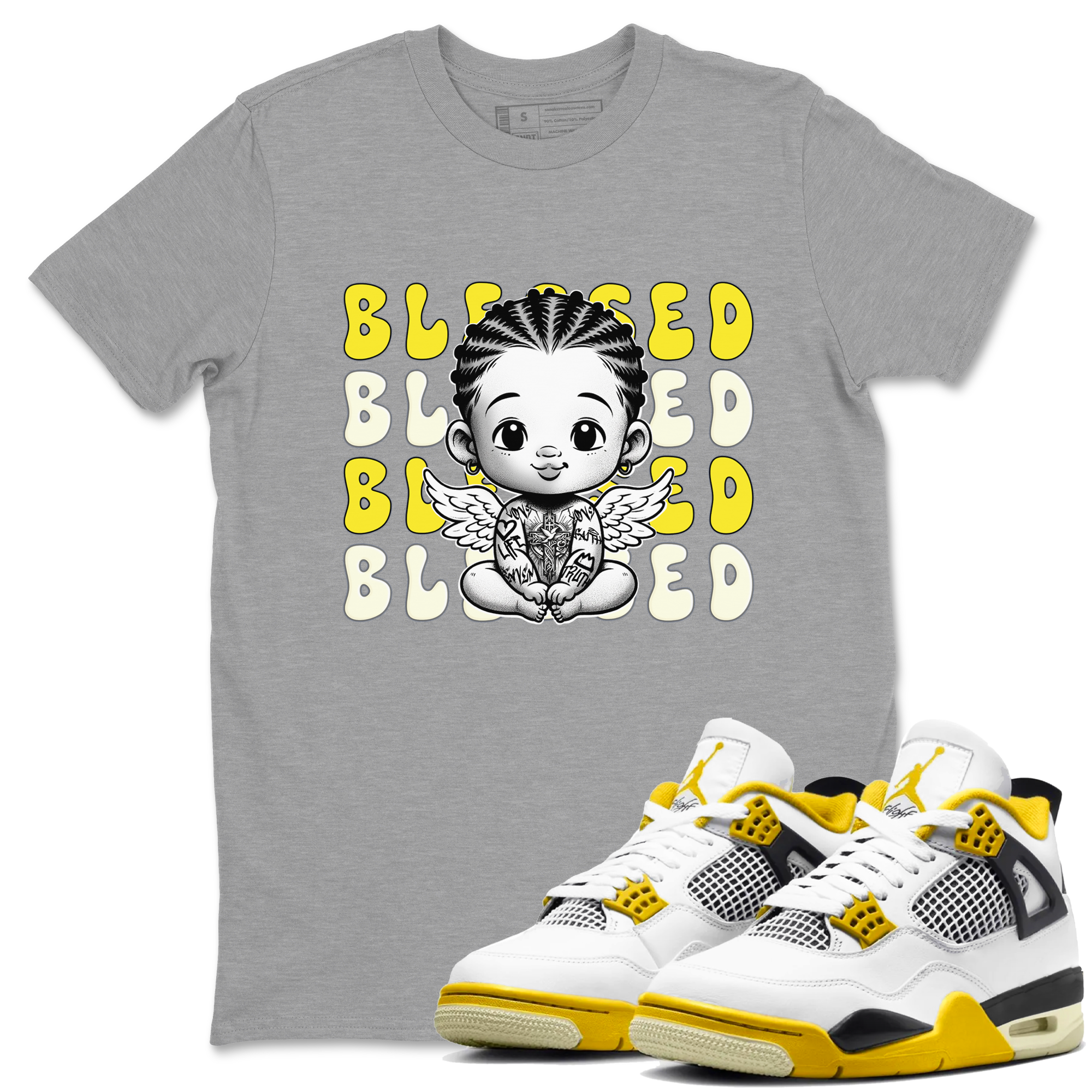 Air Jordan 4 Vivid Sulfur shirt to match jordans Blessed sneaker tees 4s Vivid Sulfur Drip Gear Zone unisex cotton Heather Grey 1 crew neck shirt