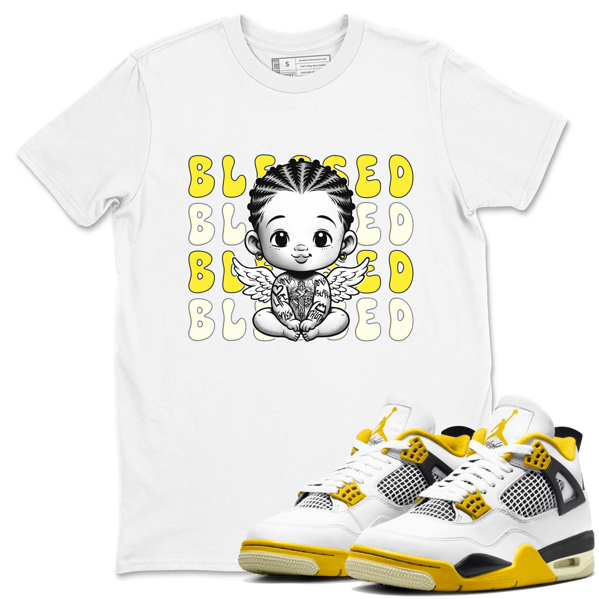Air Jordan 4 Vivid Sulfur shirt to match jordans Blessed sneaker tees 4s Vivid Sulfur Drip Gear Zone unisex cotton White 1 crew neck shirt