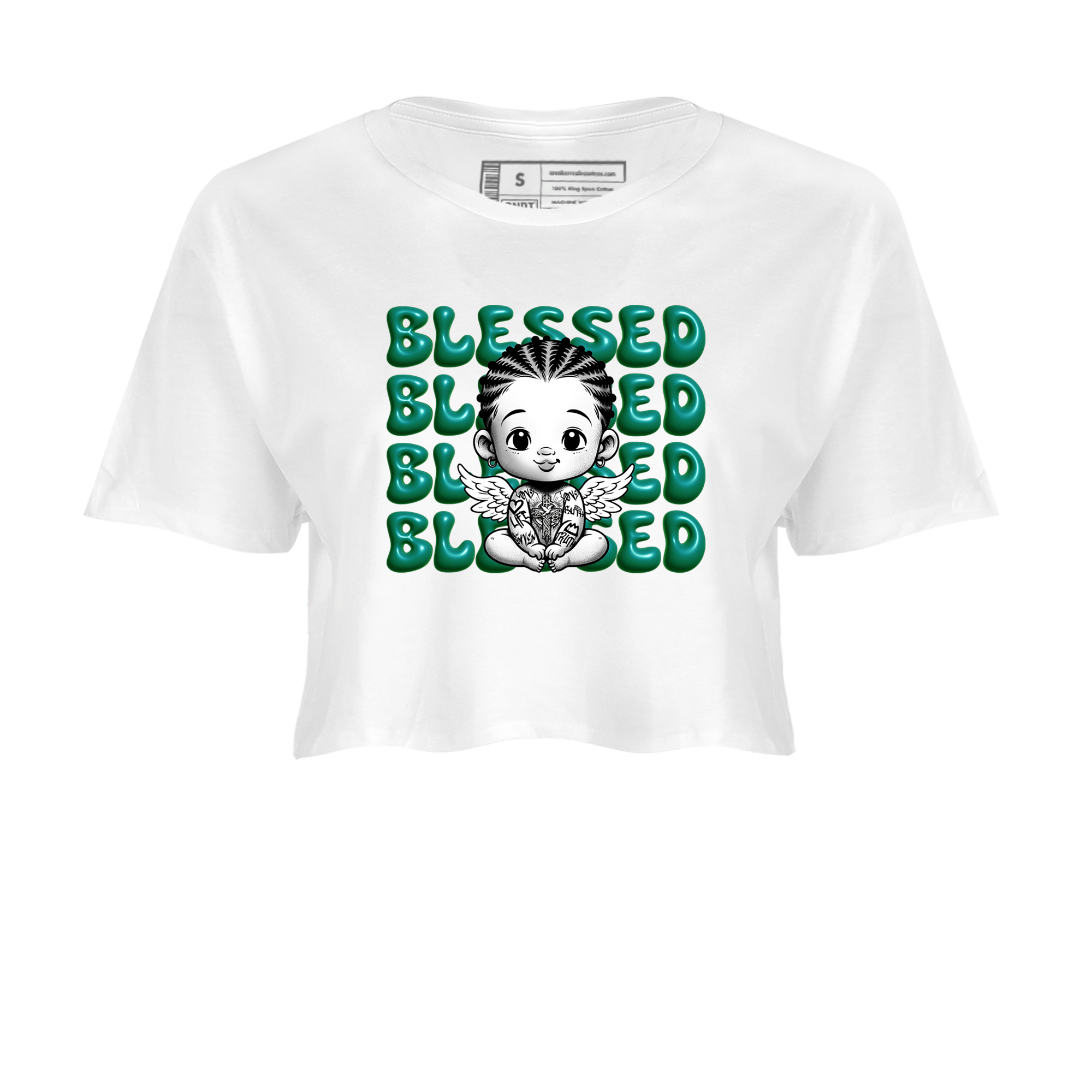 Air Jordan 4 Retro Oxidized Green shirts to match jordans Blessed Baby sneaker match tees Air Jordan 4 Oxidized Green Drip Gear Zone streetwear brand White 2 crop tee