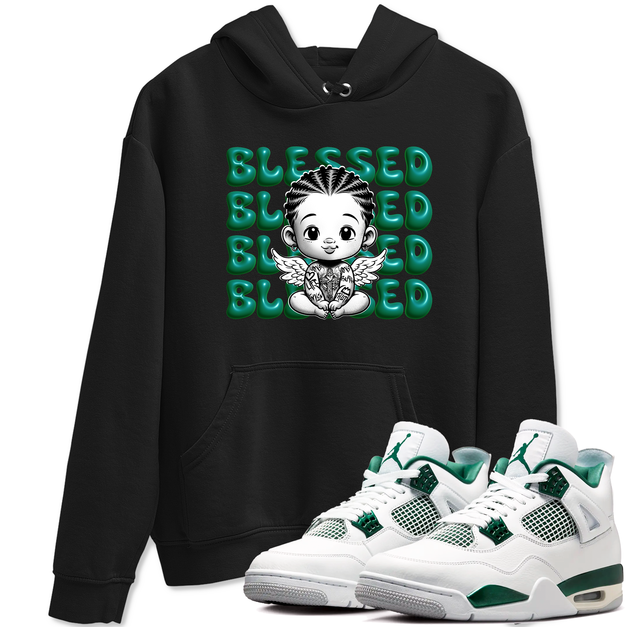 Air Jordan 4 Retro Oxidized Green shirts to match jordans Blessed Baby sneaker match tees Air Jordan 4 Oxidized Green Drip Gear Zone streetwear brand Black 1 unisex cotton tee