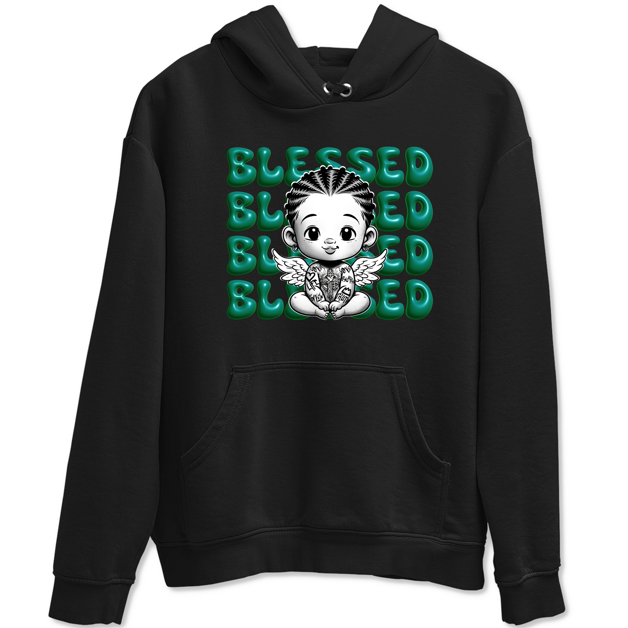 Air Jordan 4 Retro Oxidized Green shirts to match jordans Blessed Baby sneaker match tees Air Jordan 4 Oxidized Green Drip Gear Zone streetwear brand Black 2 unisex cotton tee