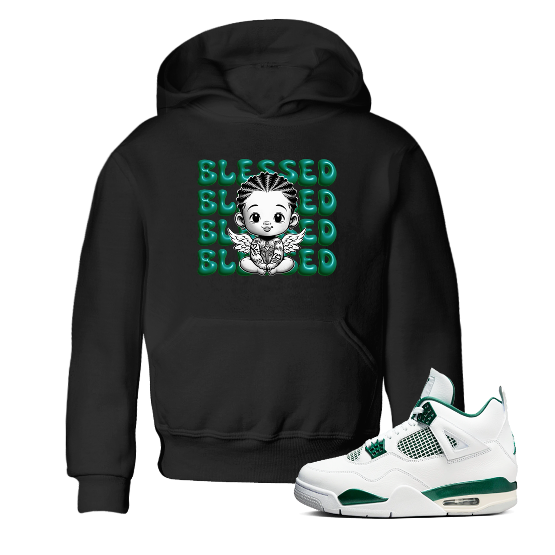 Air Jordan 4 Retro Oxidized Green shirts to match jordans Blessed Baby sneaker match tees Air Jordan 4 Oxidized Green Drip Gear Zone streetwear brand Baby and Youth Black 1 cotton tee