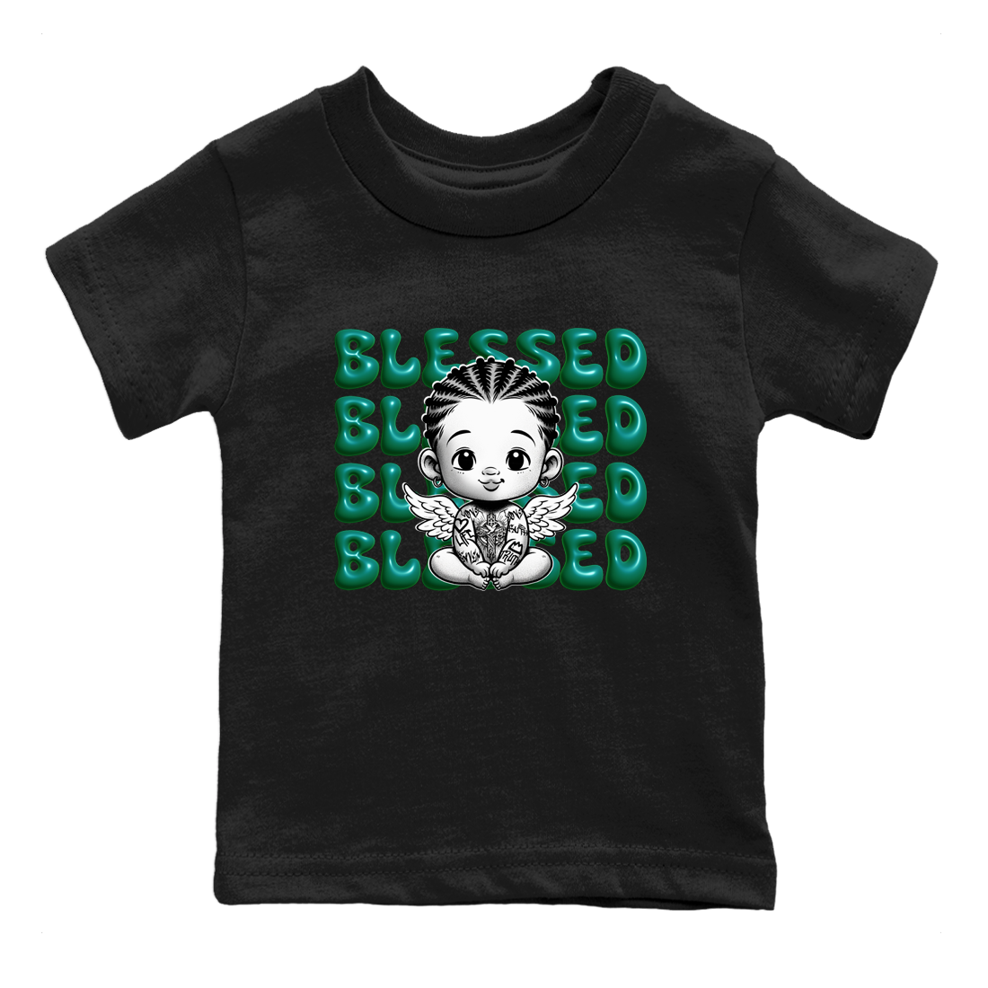 Air Jordan 4 Retro Oxidized Green shirts to match jordans Blessed Baby sneaker match tees Air Jordan 4 Oxidized Green Drip Gear Zone streetwear brand Baby and Youth Black 2 cotton tee