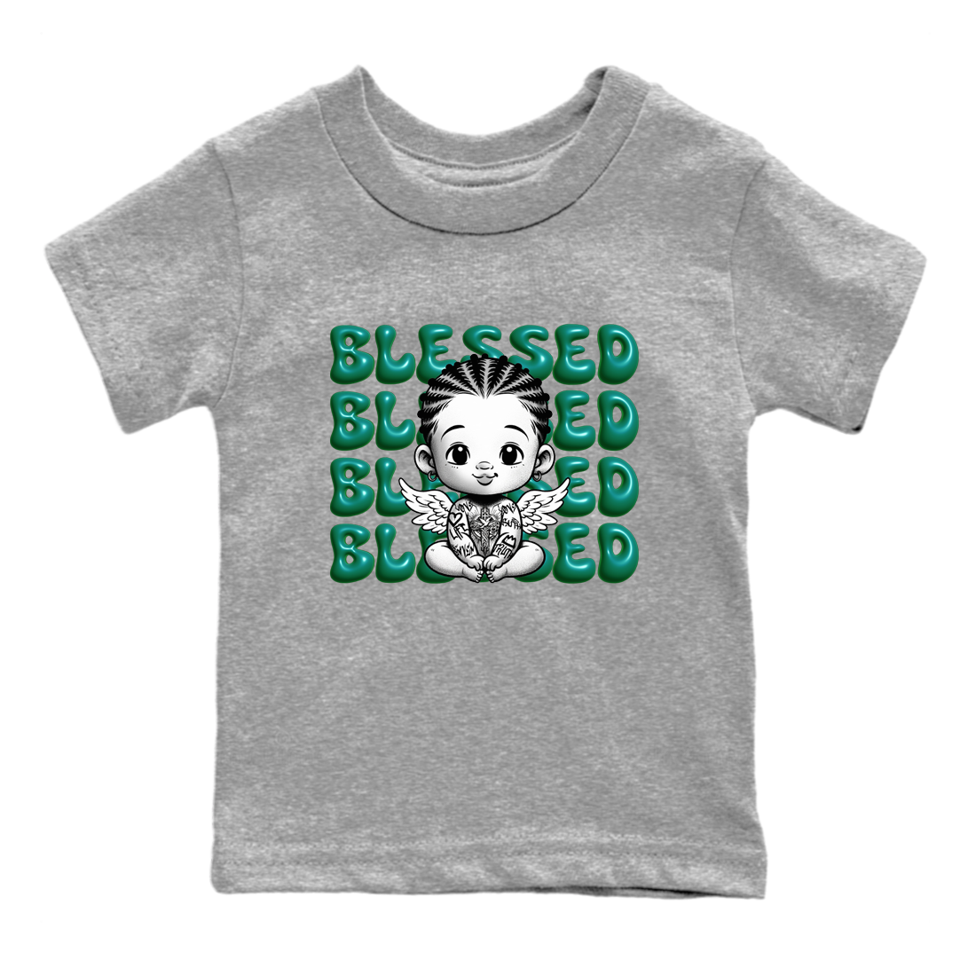 Air Jordan 4 Retro Oxidized Green shirts to match jordans Blessed Baby sneaker match tees Air Jordan 4 Oxidized Green Drip Gear Zone streetwear brand Baby and Youth Heather Grey 2 cotton tee