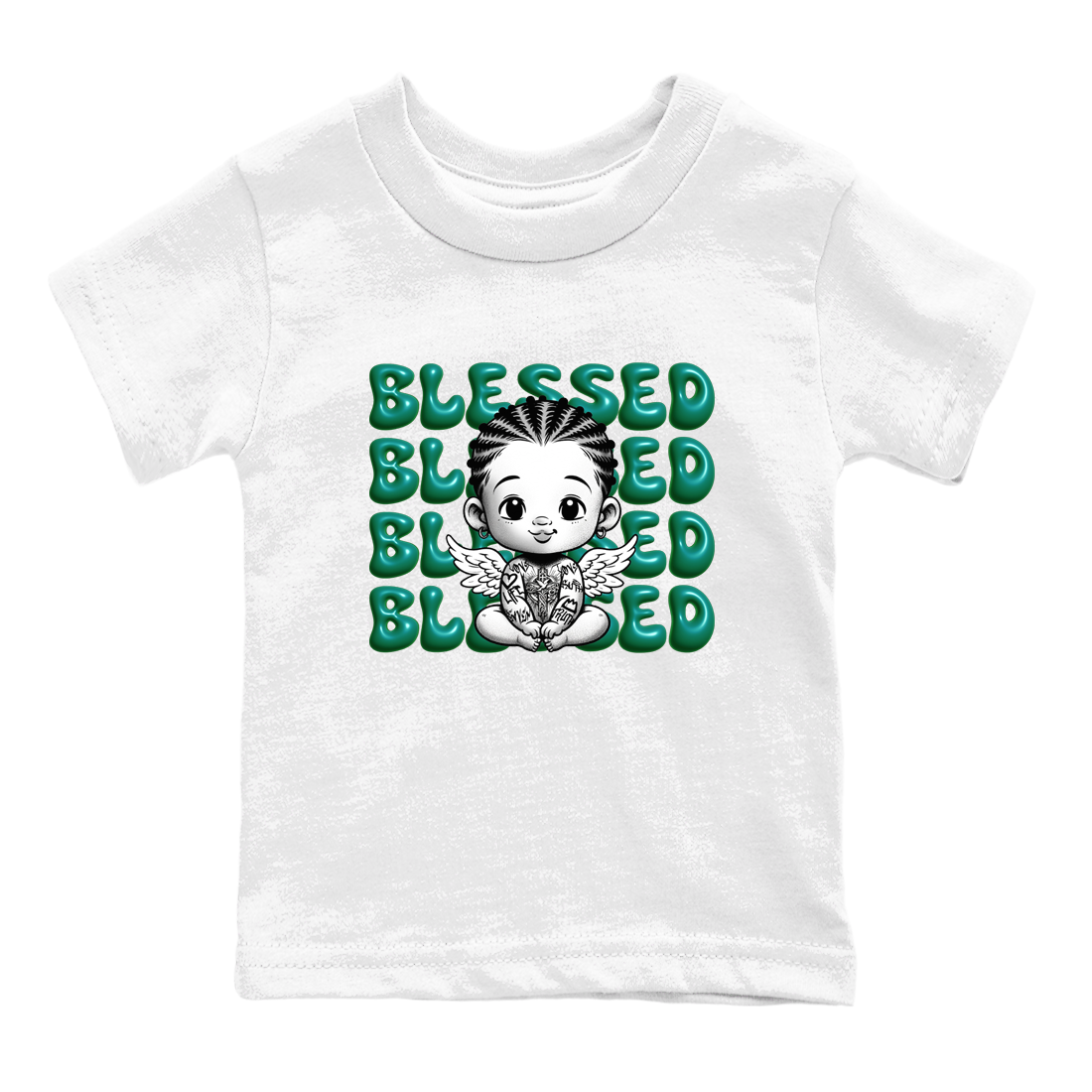 Air Jordan 4 Retro Oxidized Green shirts to match jordans Blessed Baby sneaker match tees Air Jordan 4 Oxidized Green Drip Gear Zone streetwear brand Baby and Youth White 2 cotton tee