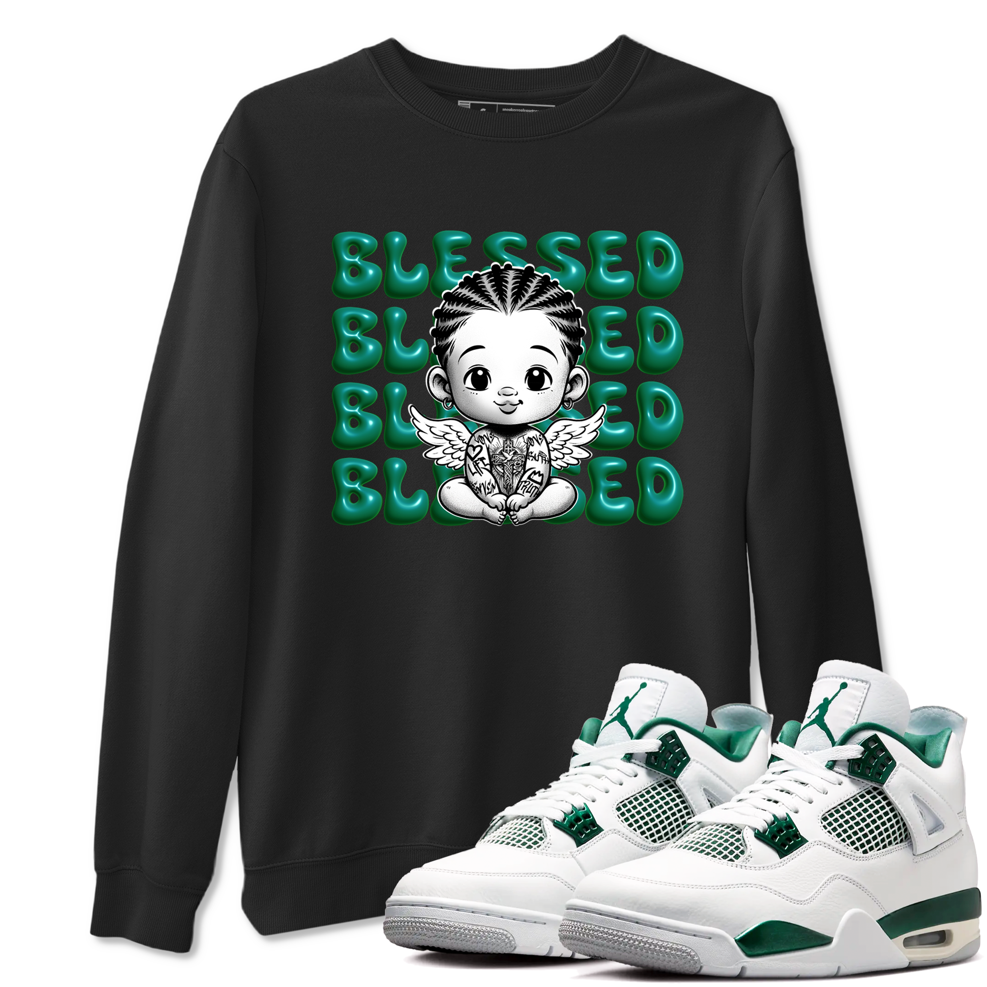 Air Jordan 4 Retro Oxidized Green shirts to match jordans Blessed Baby sneaker match tees Air Jordan 4 Oxidized Green Drip Gear Zone streetwear brand Black 1 unisex cotton tee