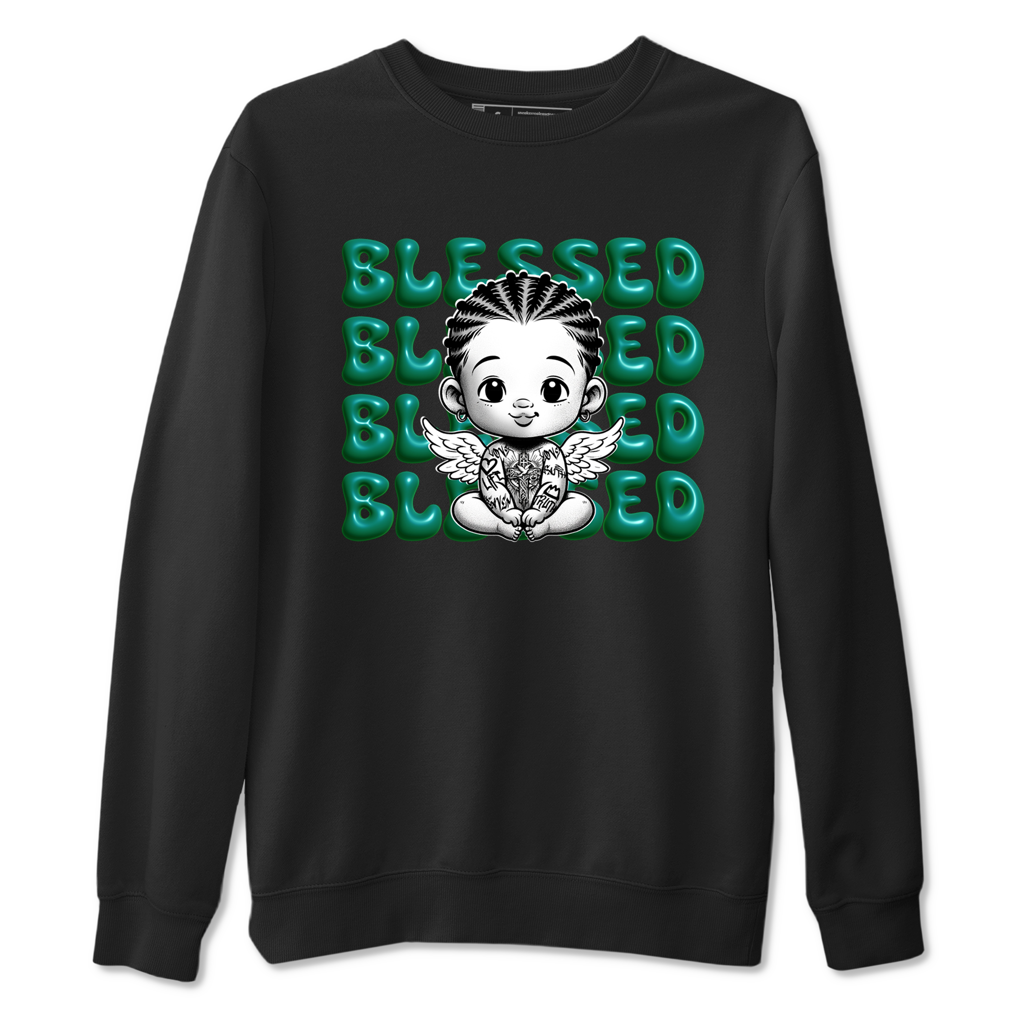 Air Jordan 4 Retro Oxidized Green shirts to match jordans Blessed Baby sneaker match tees Air Jordan 4 Oxidized Green Drip Gear Zone streetwear brand Black 2 unisex cotton tee