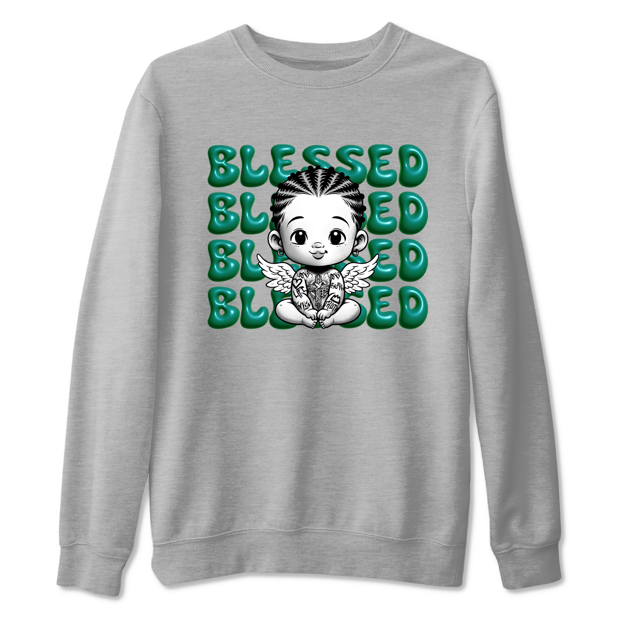Air Jordan 4 Retro Oxidized Green shirts to match jordans Blessed Baby sneaker match tees Air Jordan 4 Oxidized Green Drip Gear Zone streetwear brand Heather Grey 2 unisex cotton tee