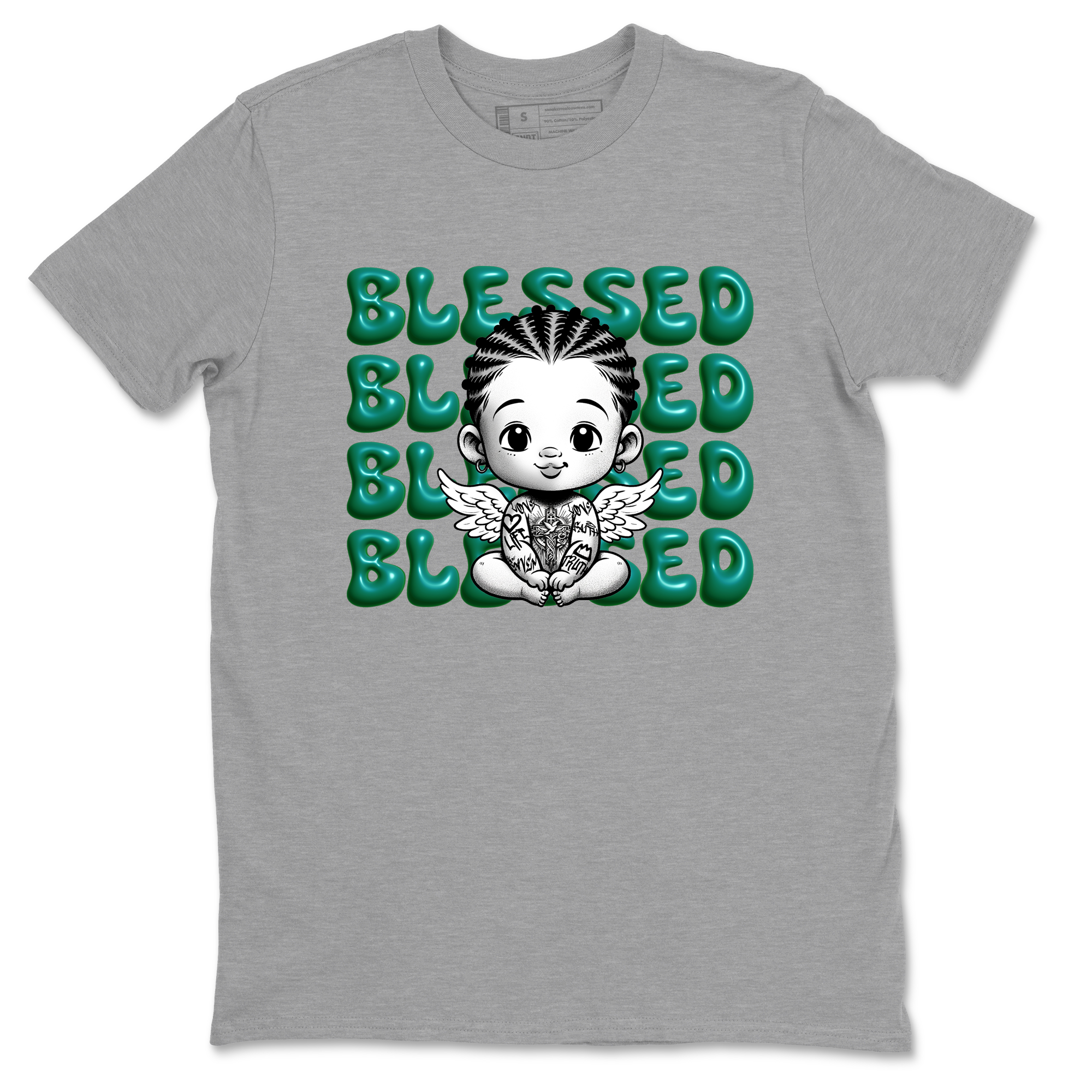 Air Jordan 4 Retro Oxidized Green shirts to match jordans Blessed Baby sneaker match tees Air Jordan 4 Oxidized Green Drip Gear Zone streetwear brand Heather Grey 2 unisex cotton tee