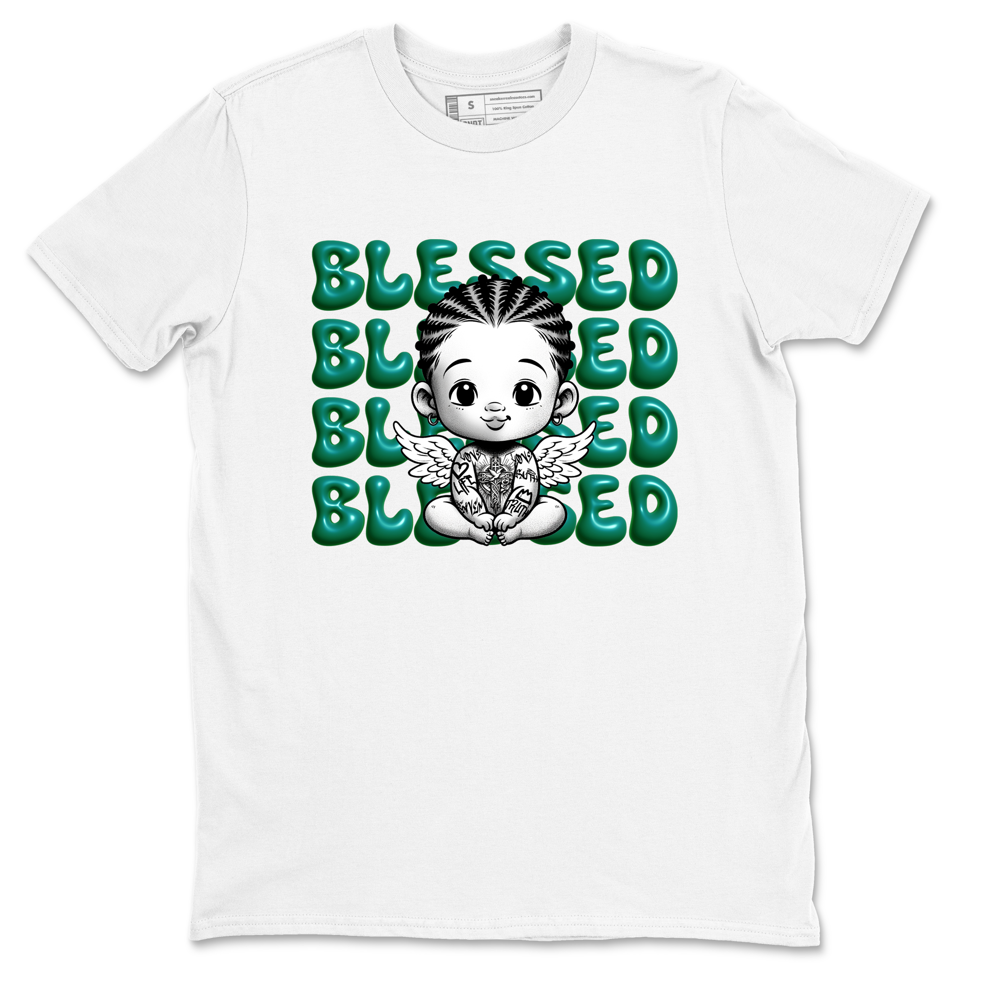 Air Jordan 4 Retro Oxidized Green shirts to match jordans Blessed Baby sneaker match tees Air Jordan 4 Oxidized Green Drip Gear Zone streetwear brand White 2 unisex cotton tee