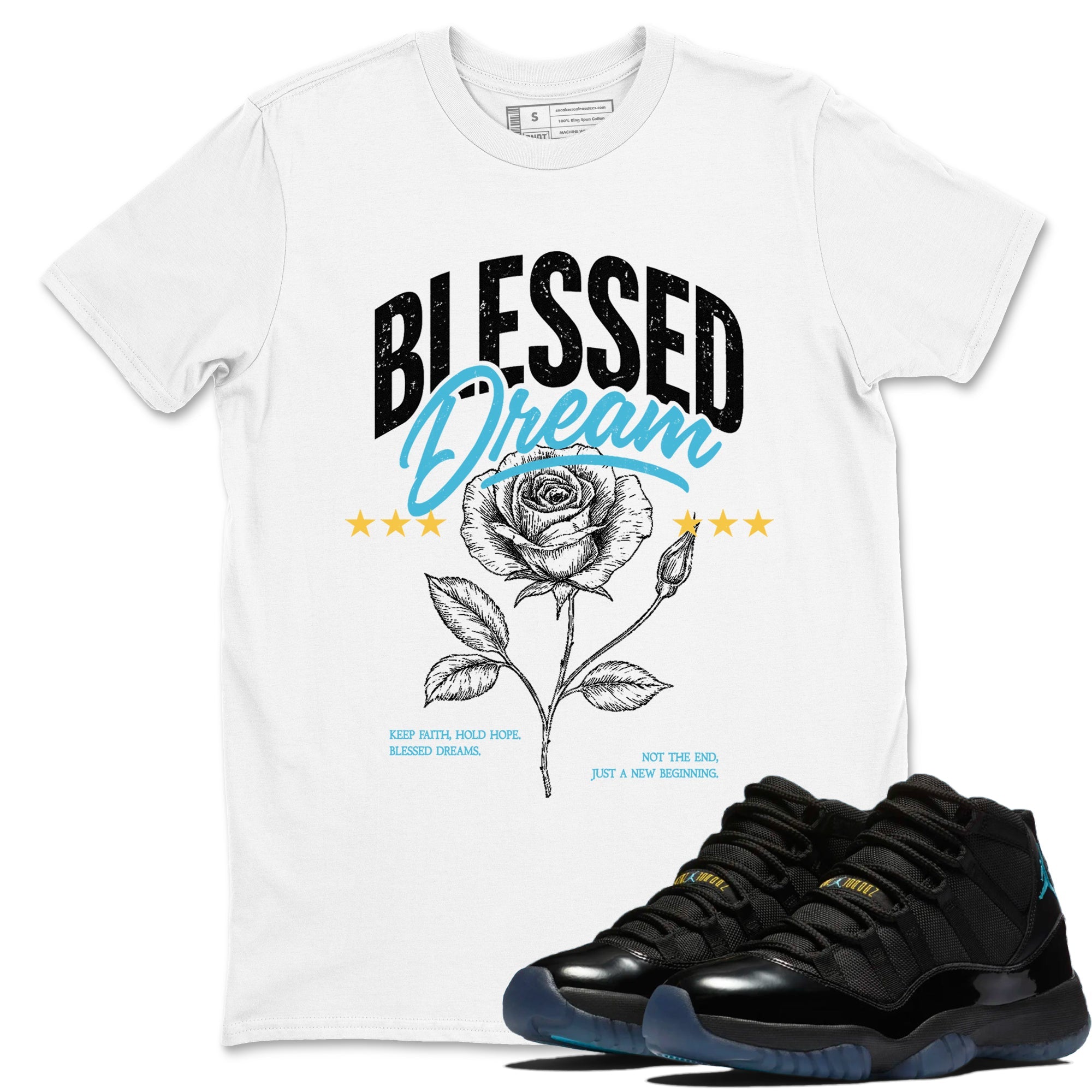 Sneaker Threads  Sneaker Tees To Match Air Jordan 11 Retro Gamma  Blessed Dream Graphic Tee White 1. Perfect for Jordan releases 2025 colorways.