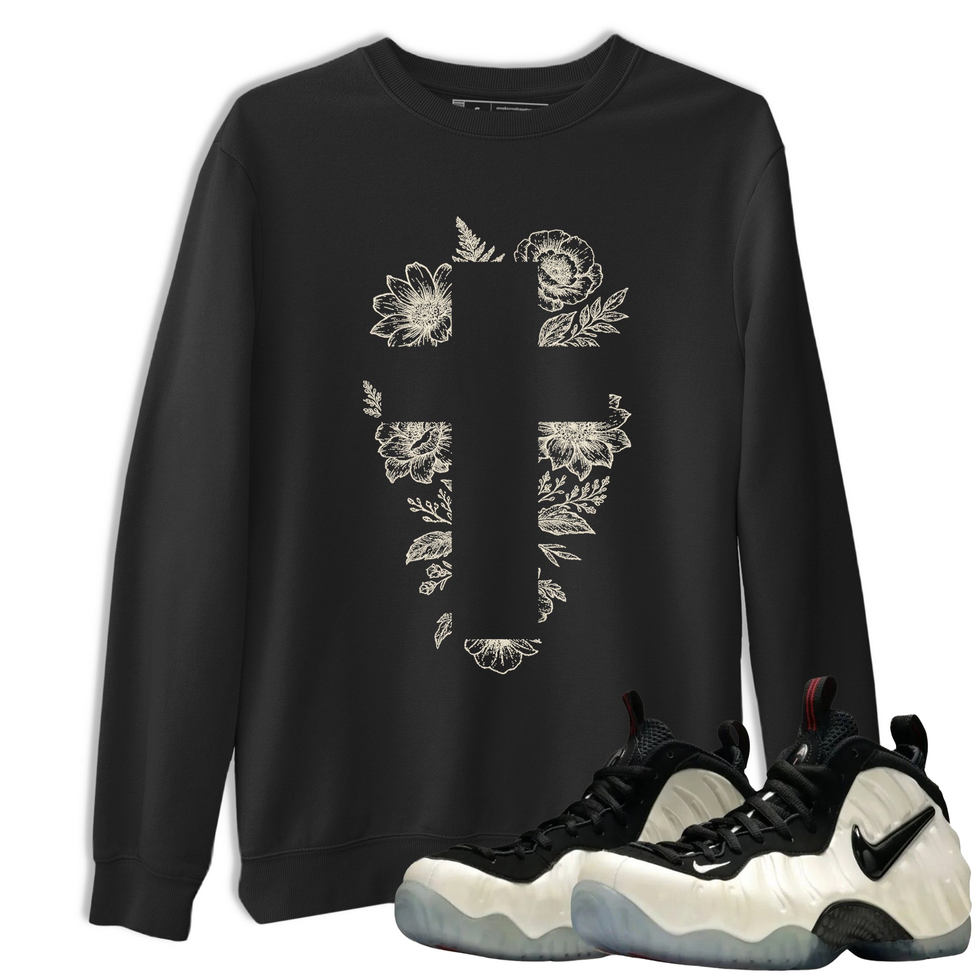 Sneaker Threads  Sneaker Tees To Match Air Foamposite One Pearl  Blessed Flowers Graphic Tee Black 1. Perfect for Jordan releases 2025 colorways.