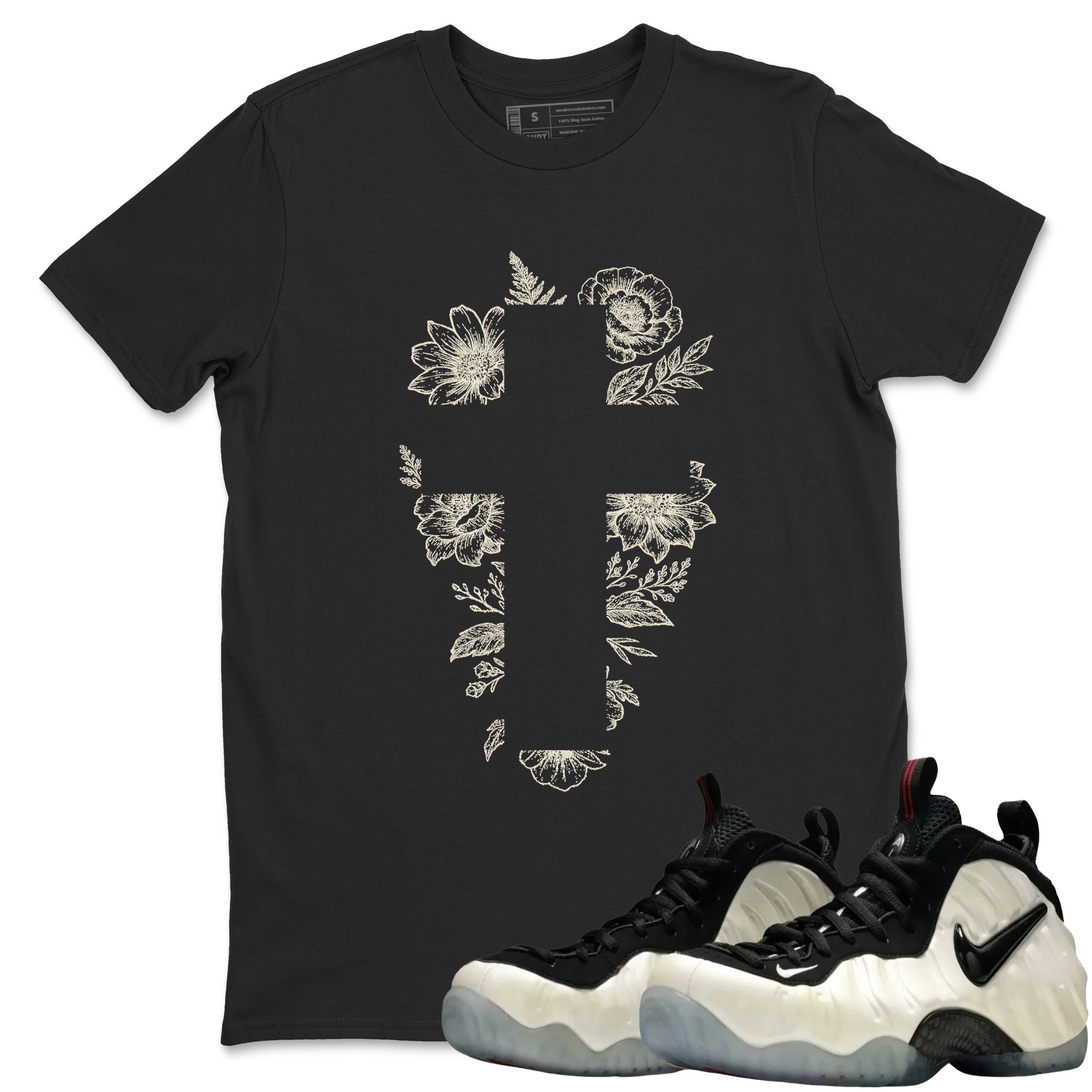 Sneaker Threads  Sneaker Tees To Match Air Foamposite One Pearl  Blessed Flowers Graphic Tee Black 1. Perfect for Jordan releases 2025 colorways.