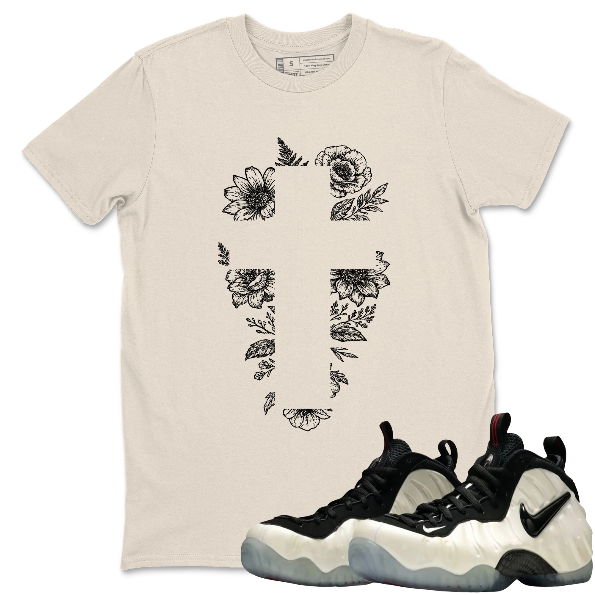 Sneaker Threads  Sneaker Tees To Match Air Foamposite One Pearl  Blessed Flowers Graphic Tee Natural 1. Perfect for Jordan releases 2025 colorways.