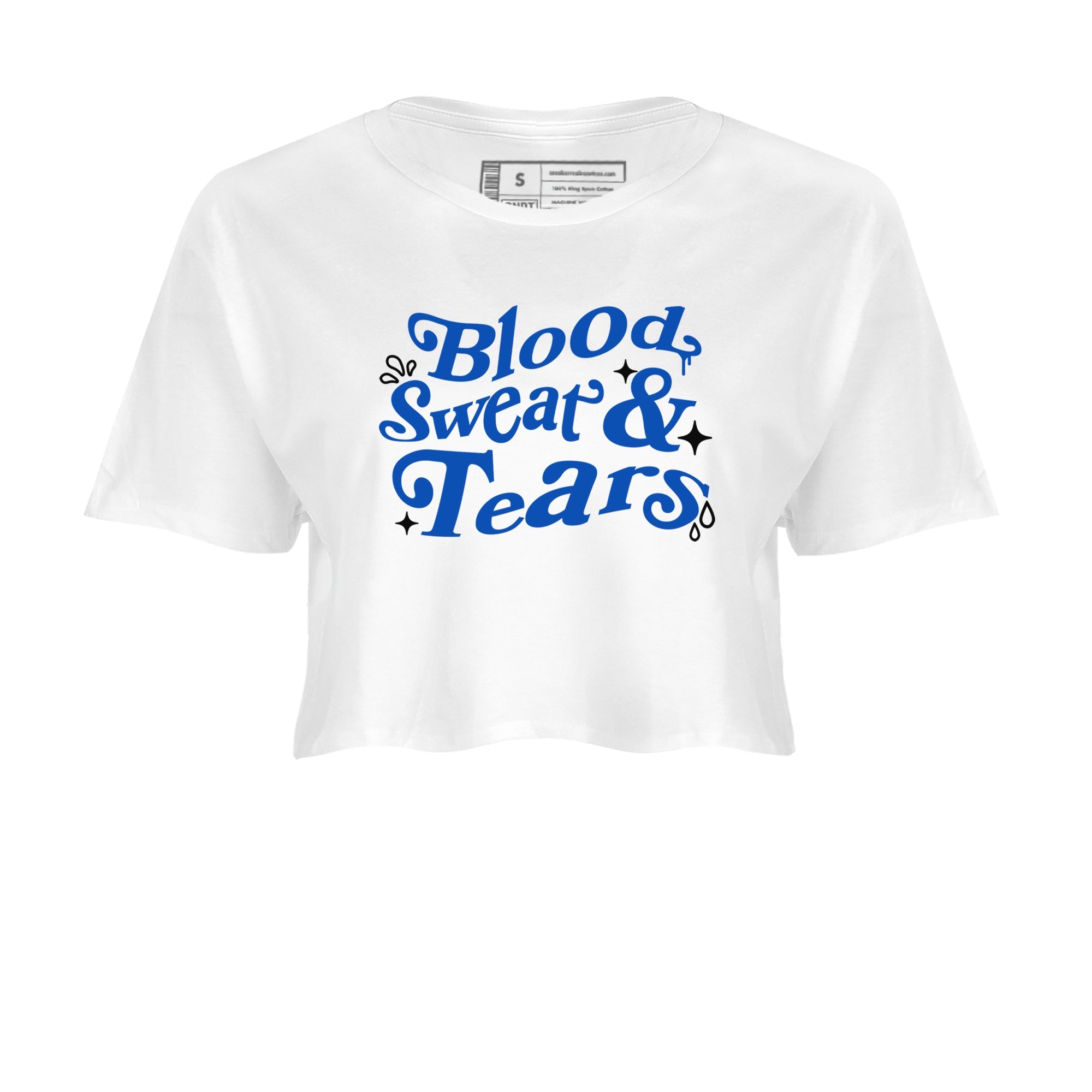1s Game Royal shirts to match jordans Blood Sweat Tears sneaker match tees Air Jordan 1 Game Royal match shoes to clothes Drip Gear Zone unisex cotton White 2 crop tee