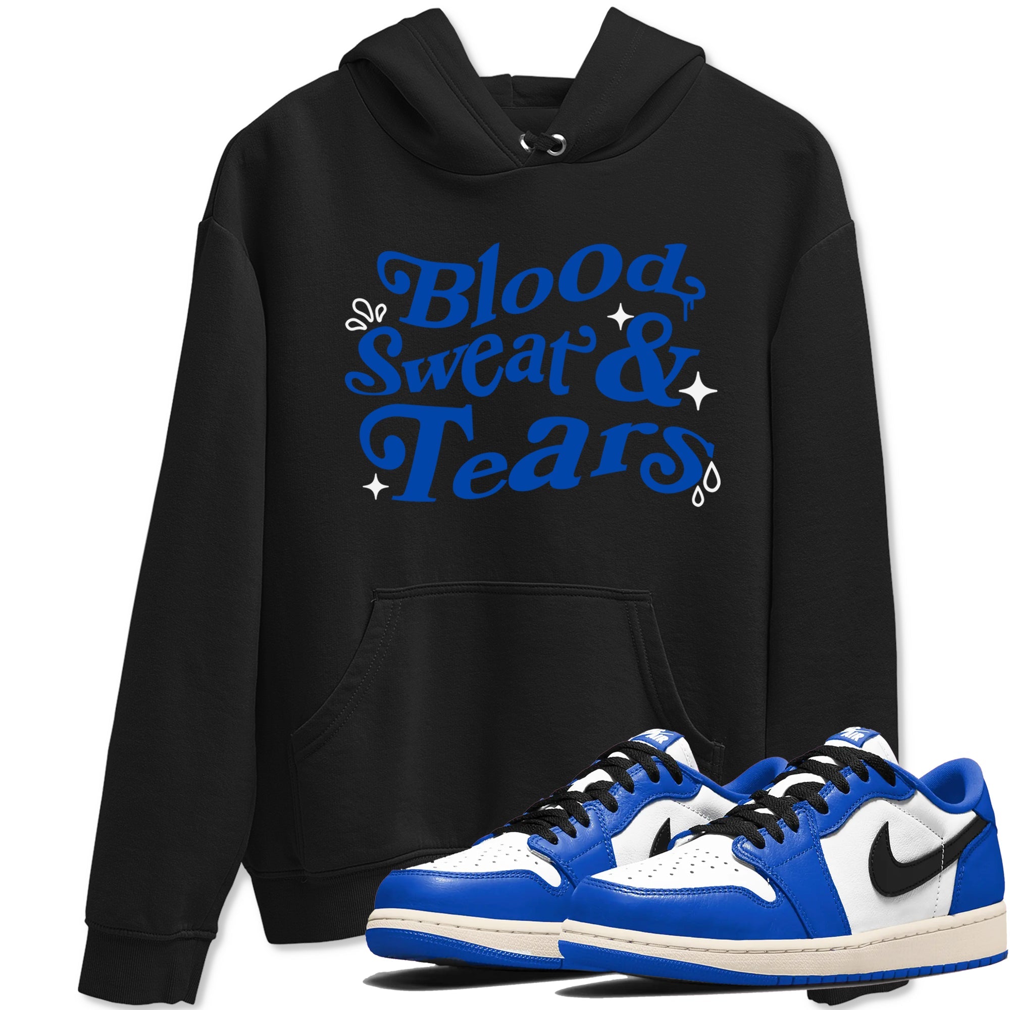 1s Game Royal shirts to match jordans Blood Sweat Tears sneaker match tees Air Jordan 1 Game Royal match shoes to clothes Drip Gear Zone unisex cotton Black 1 shirts