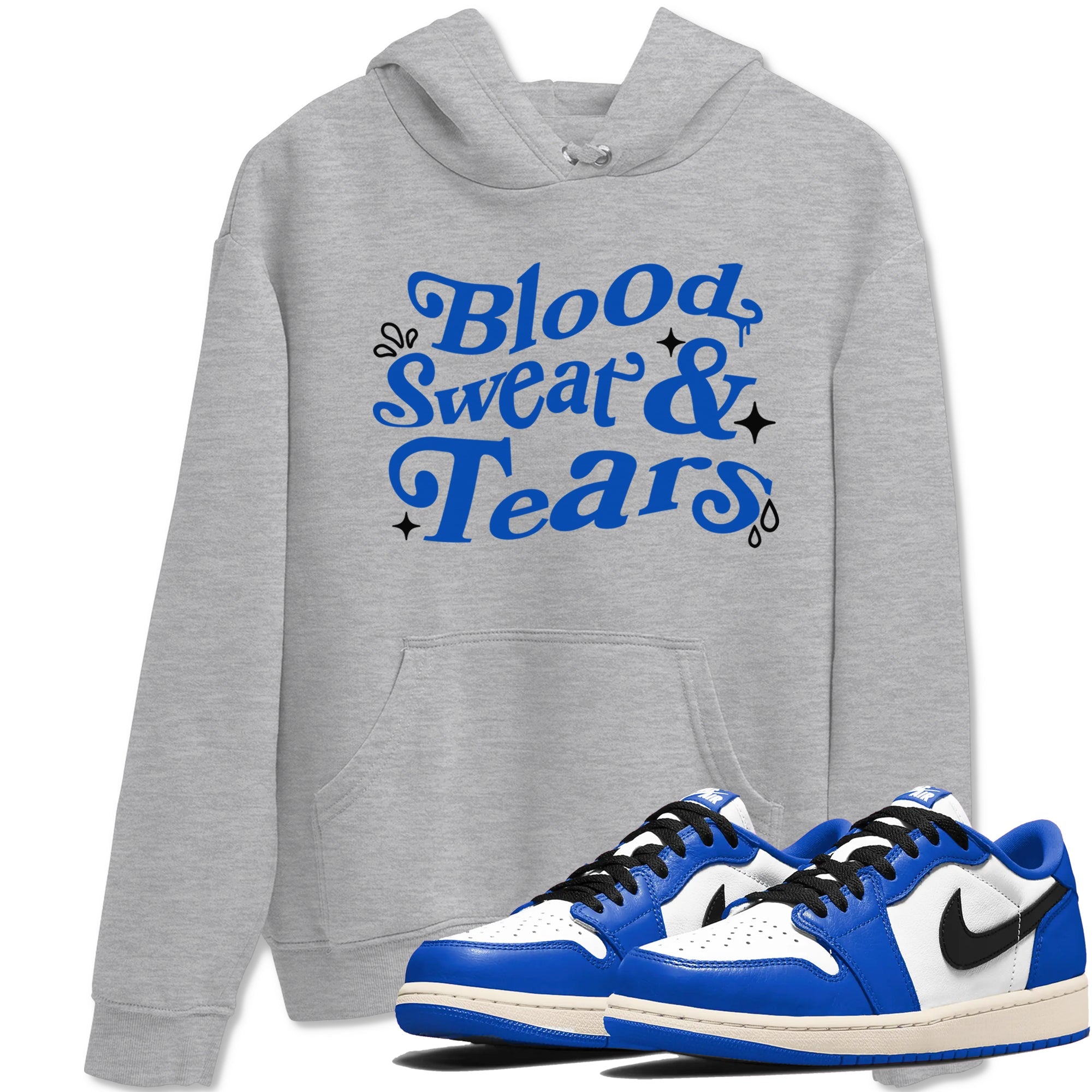 1s Game Royal shirts to match jordans Blood Sweat Tears sneaker match tees Air Jordan 1 Game Royal match shoes to clothes Drip Gear Zone unisex cotton Heather Grey 1 shirts