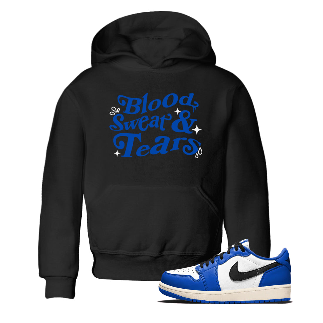 1s Game Royal shirts to match jordans Blood Sweat Tears sneaker match tees Air Jordan 1 Game Royal match shoes to clothes Drip Gear Zone Youth Baby Black 1 tee