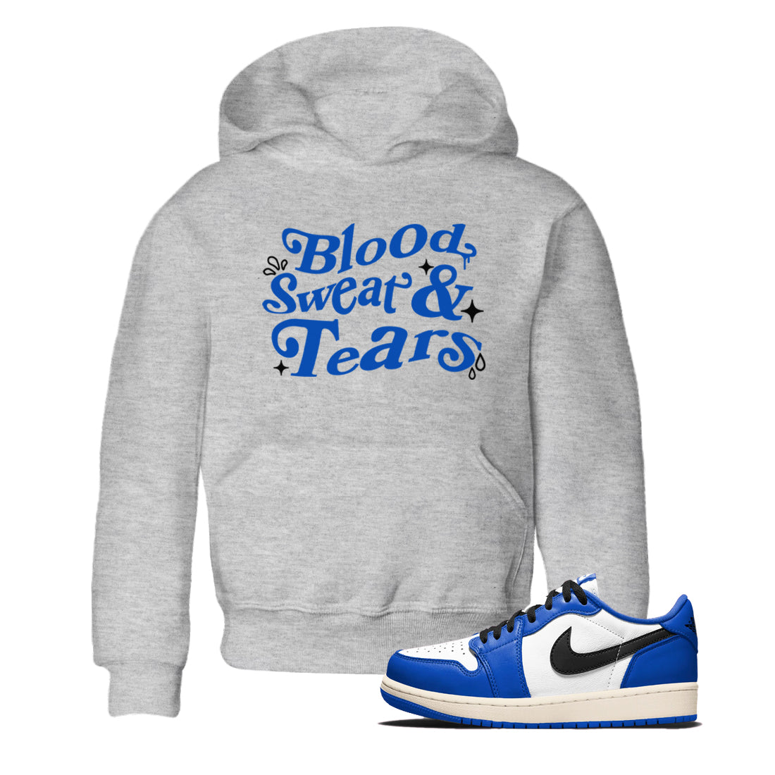 1s Game Royal shirts to match jordans Blood Sweat Tears sneaker match tees Air Jordan 1 Game Royal match shoes to clothes Drip Gear Zone Youth Baby Heather Grey 1 tee