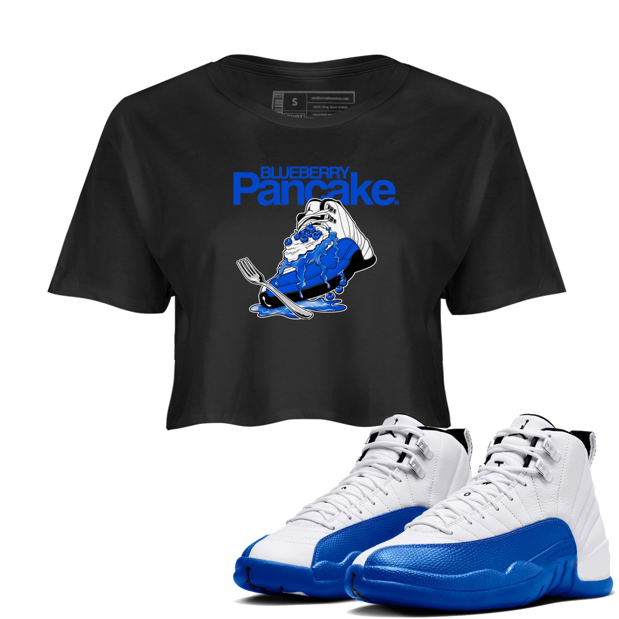 12s Blueberry shirts to match jordans Blueberry Pancake sneaker match tees Air Jordan 12 Blueberry Drip Gear Zone streetwear brand Black 1 crop tee