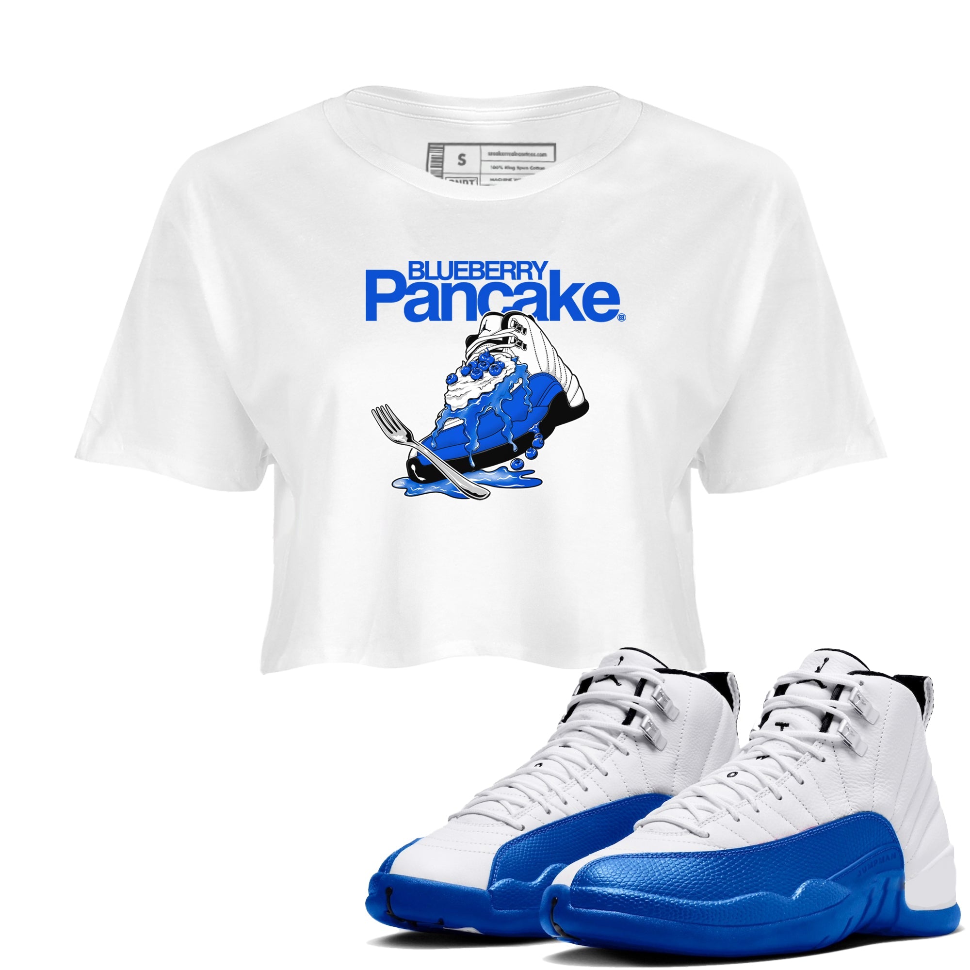 12s Blueberry shirts to match jordans Blueberry Pancake sneaker match tees Air Jordan 12 Blueberry Drip Gear Zone streetwear brand White 1 crop tee