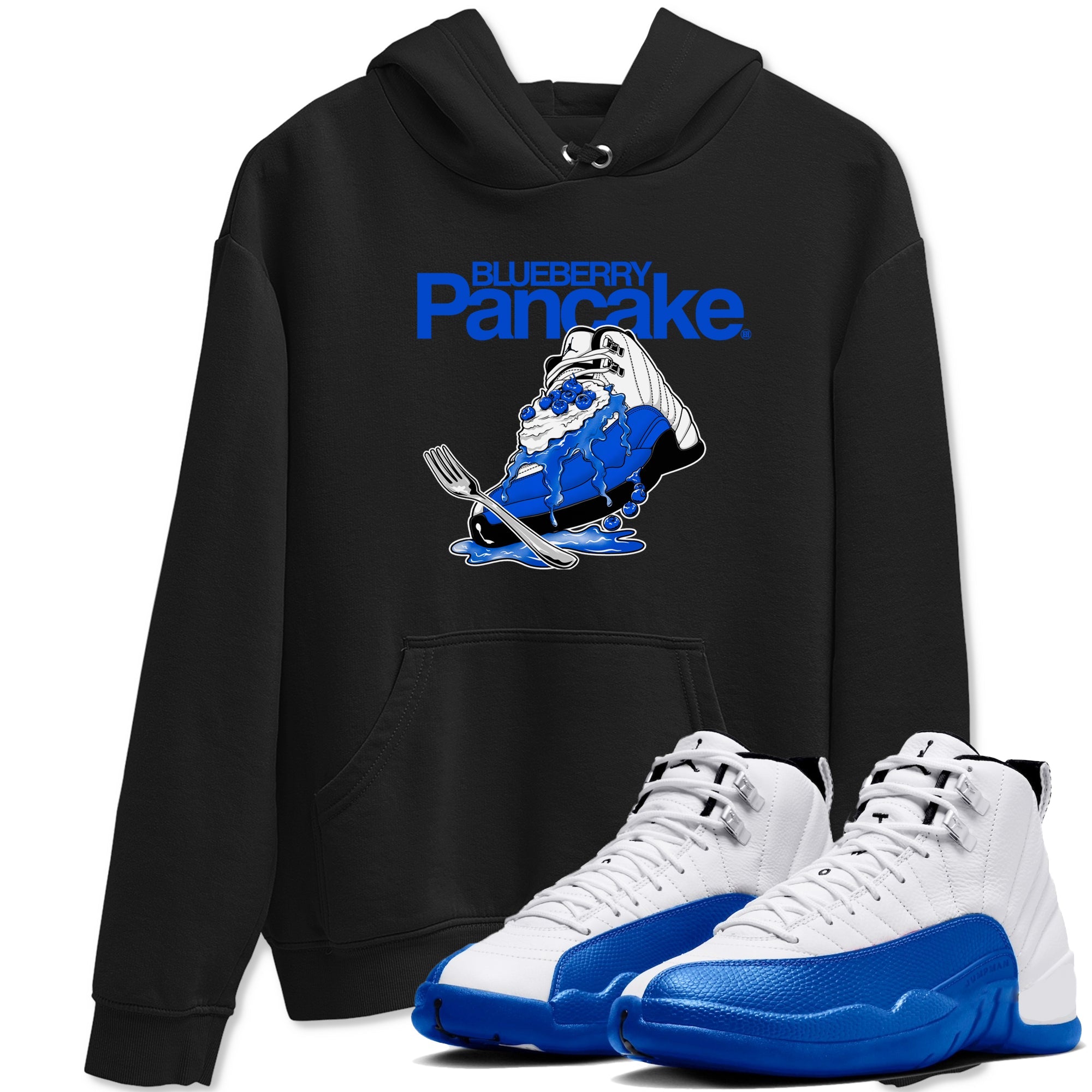 12s Blueberry shirts to match jordans Blueberry Pancake sneaker match tees Air Jordan 12 Blueberry Drip Gear Zone streetwear brand Black 1 unisex cotton tee