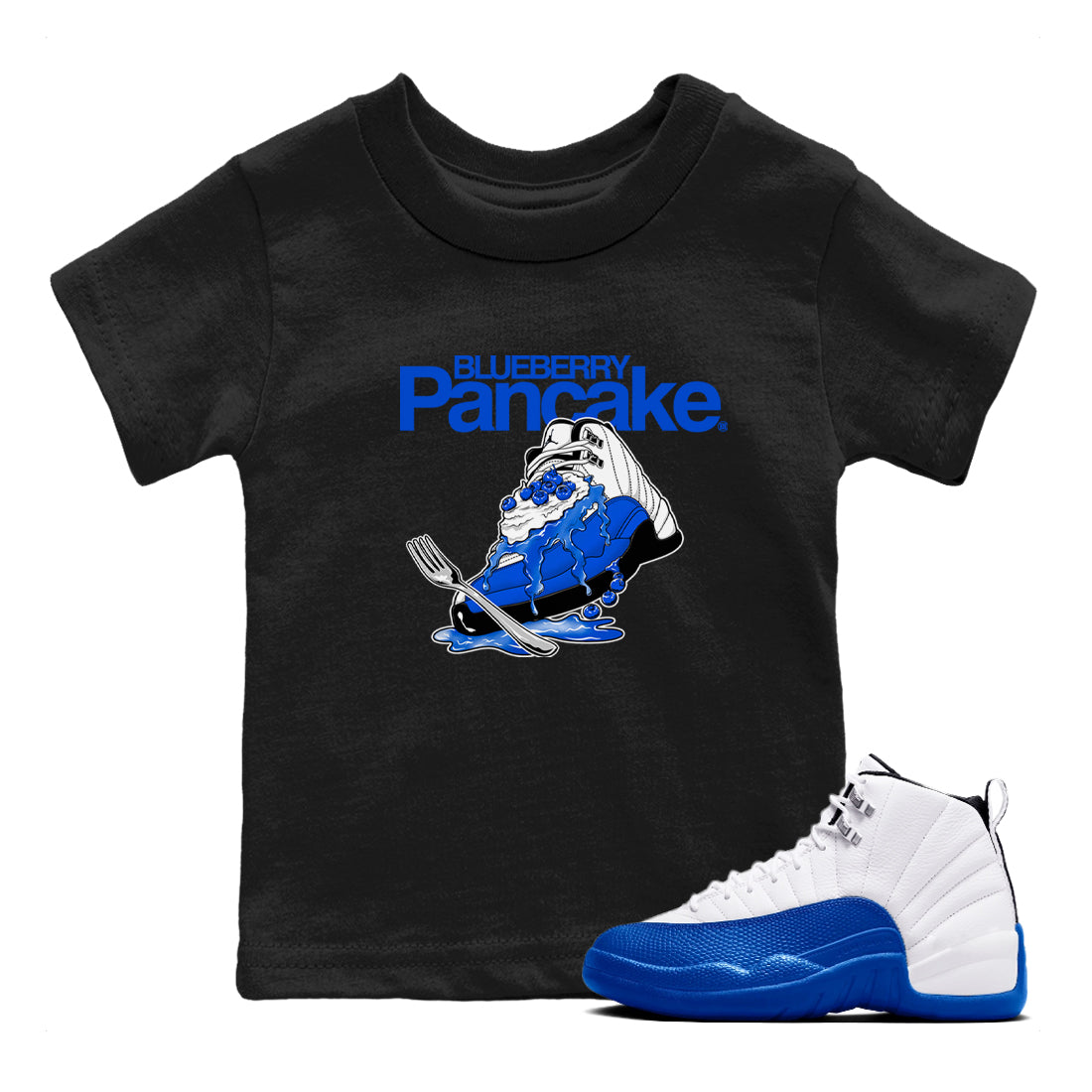 12s Blueberry shirts to match jordans Blueberry Pancake sneaker match tees Air Jordan 12 Blueberry Drip Gear Zone streetwear brand Baby and Youth Black 1 cotton tee