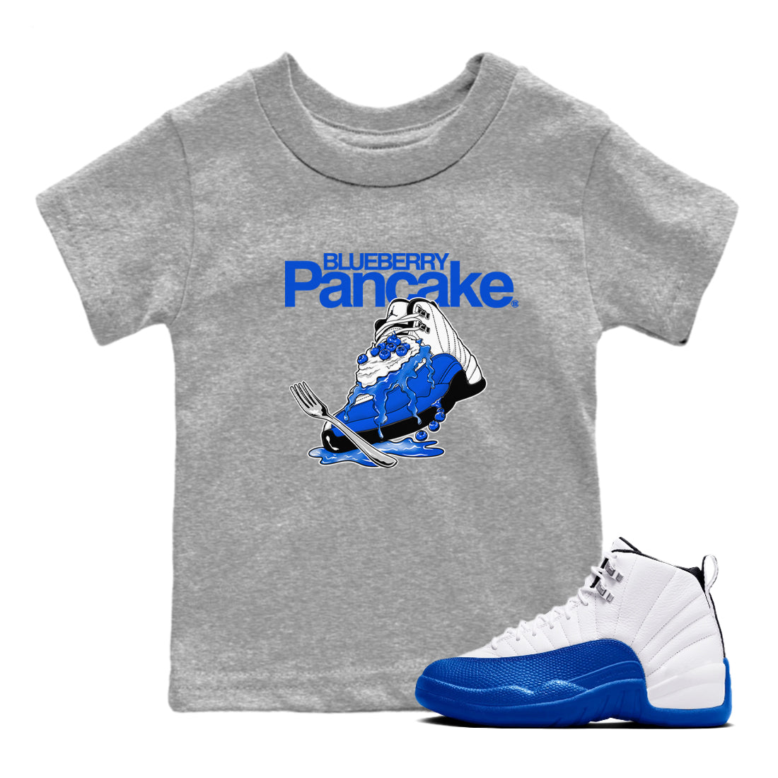 12s Blueberry shirts to match jordans Blueberry Pancake sneaker match tees Air Jordan 12 Blueberry Drip Gear Zone streetwear brand Baby and Youth Heather Grey 1 cotton tee