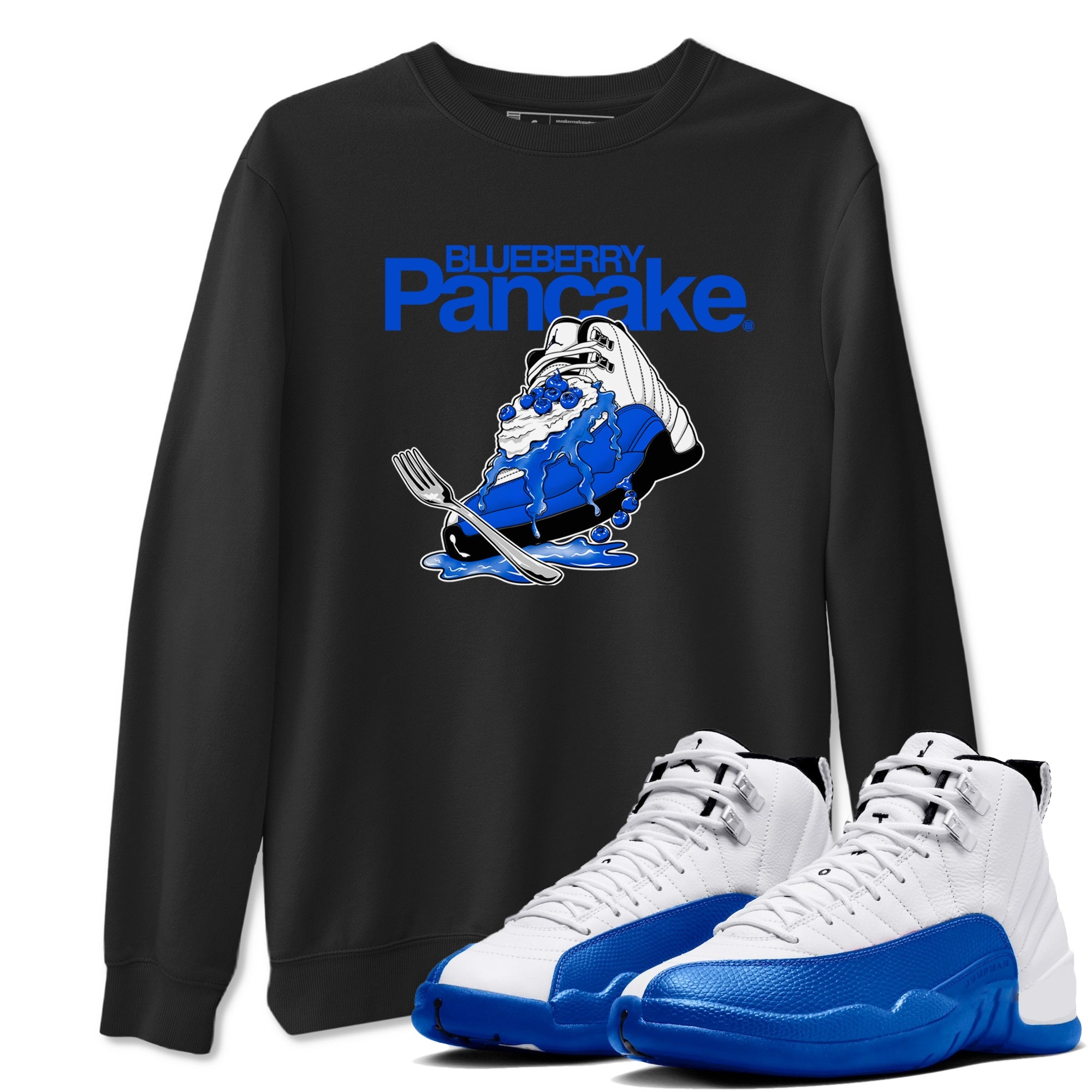 12s Blueberry shirts to match jordans Blueberry Pancake sneaker match tees Air Jordan 12 Blueberry Drip Gear Zone streetwear brand Black 1 unisex cotton tee