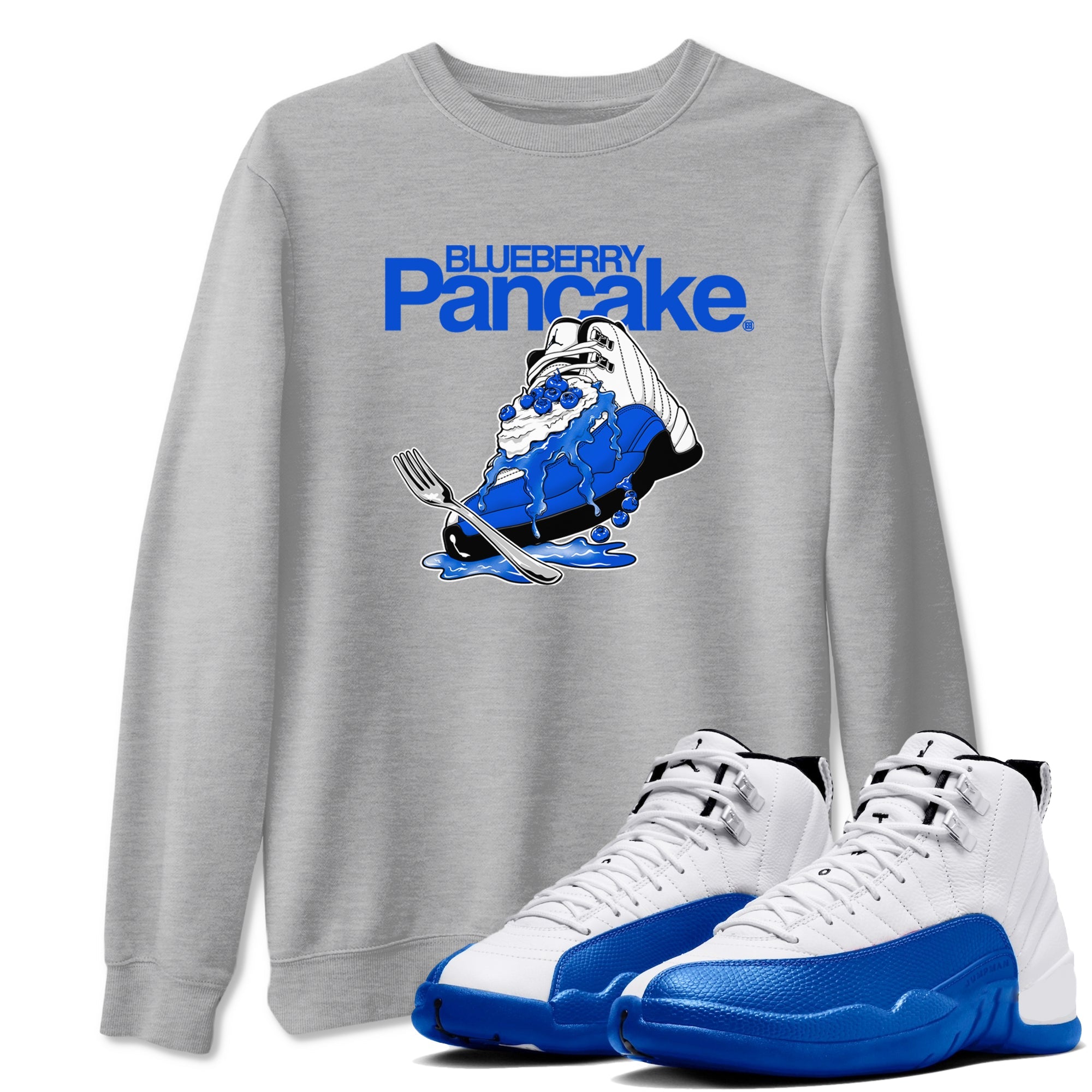 12s Blueberry shirts to match jordans Blueberry Pancake sneaker match tees Air Jordan 12 Blueberry Drip Gear Zone streetwear brand Heather Grey 1 unisex cotton tee