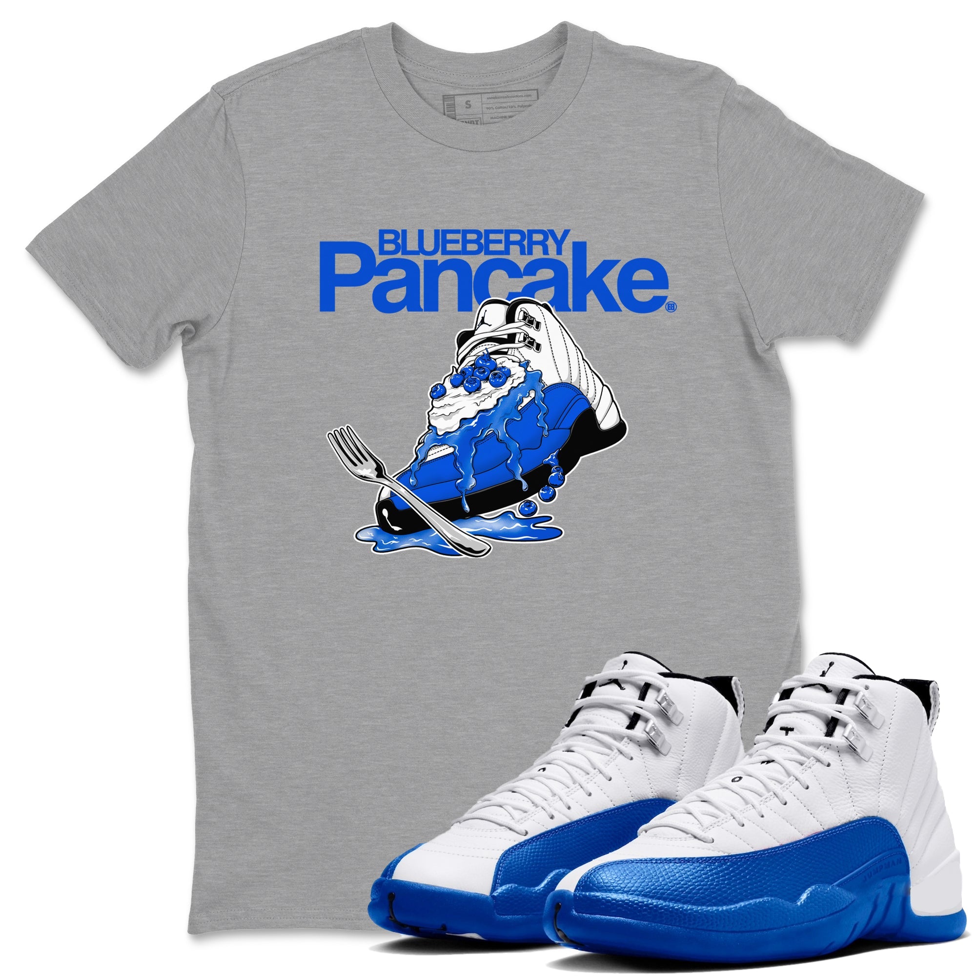 12s Blueberry shirts to match jordans Blueberry Pancake sneaker match tees Air Jordan 12 Blueberry Drip Gear Zone streetwear brand Heather Grey 1 unisex cotton tee