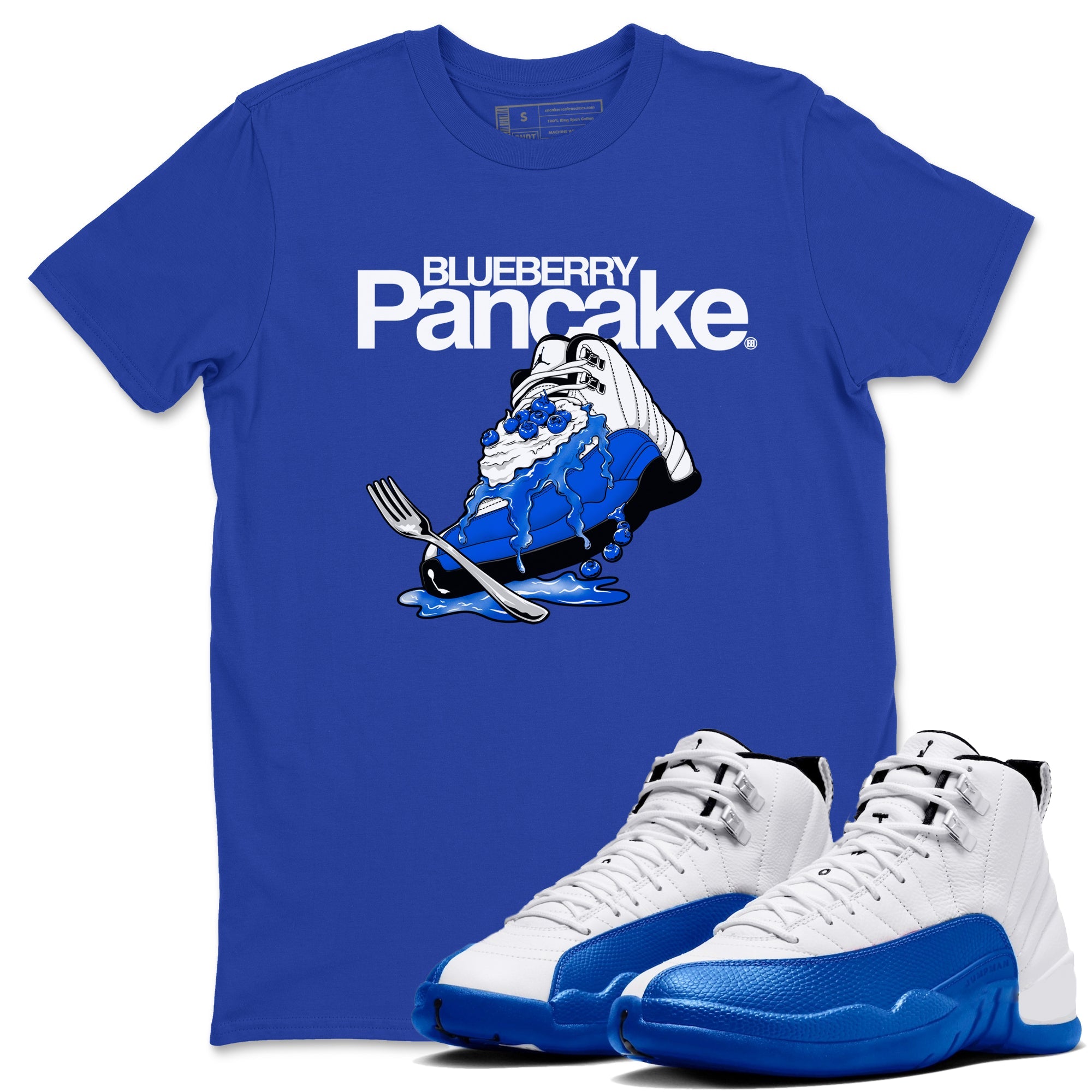 12s Blueberry shirts to match jordans Blueberry Pancake sneaker match tees Air Jordan 12 Blueberry Drip Gear Zone streetwear brand Royal Blue 1 unisex cotton tee